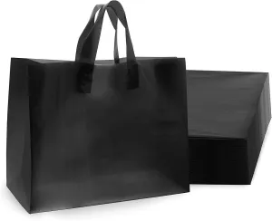 16x6x12 Large Frosted Black Plastic Bags with Handles