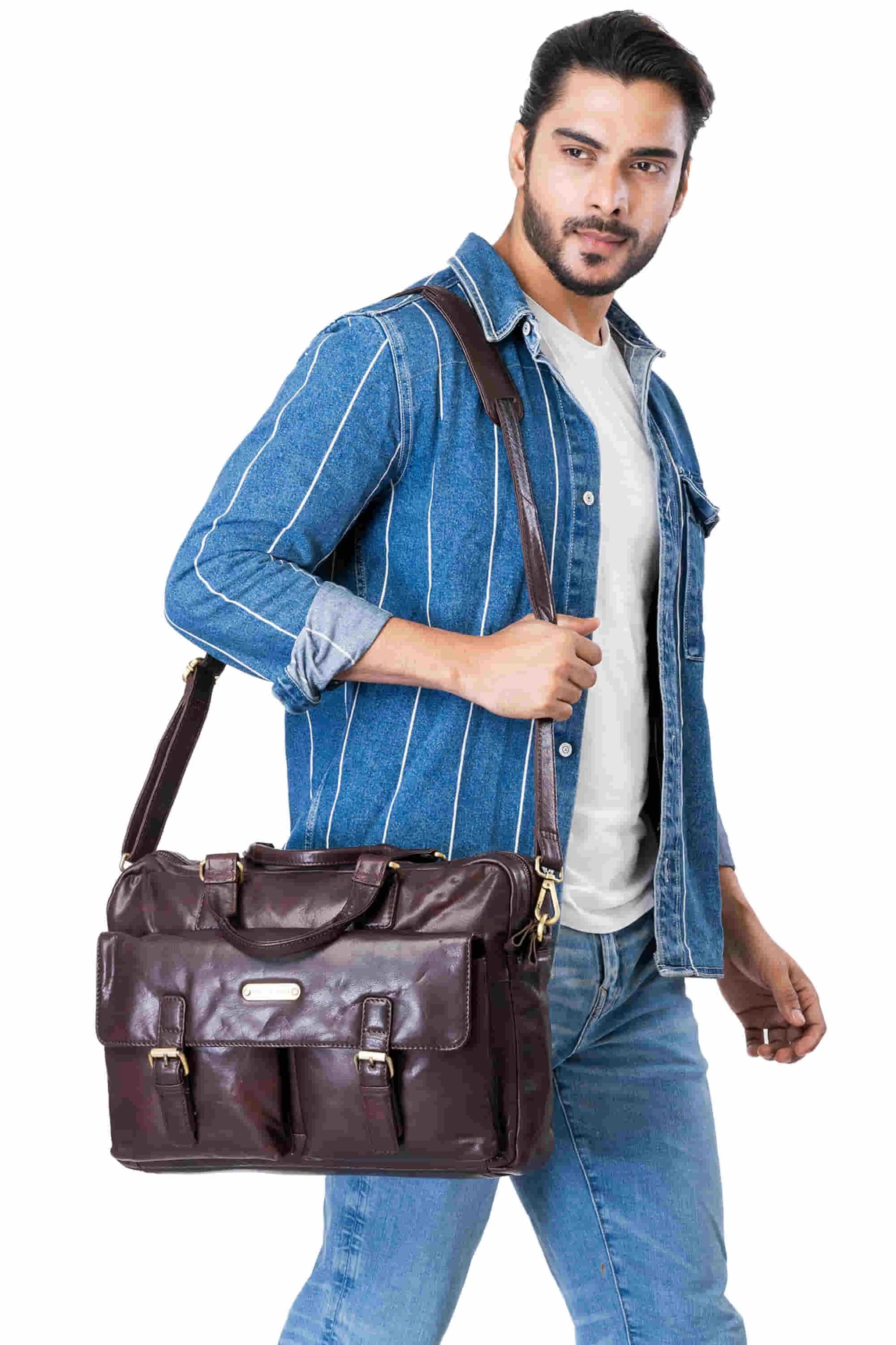 392500 Messenger Bag in Full Grain Dark Brown Vintage Leather | Style n Craft