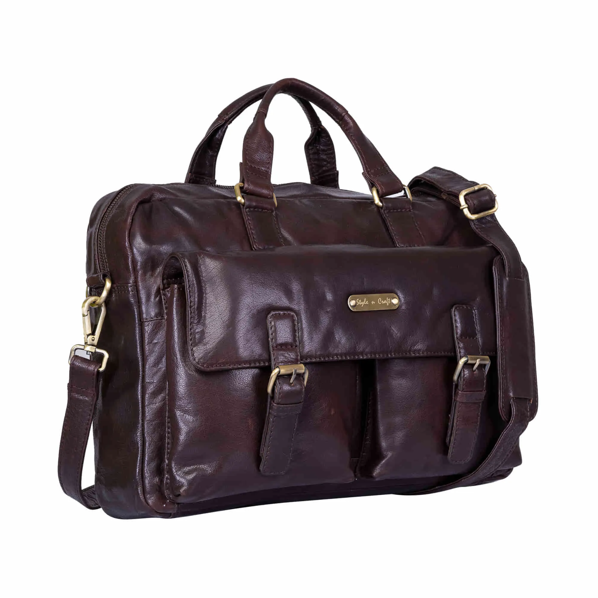 392500 Messenger Bag in Full Grain Dark Brown Vintage Leather | Style n Craft