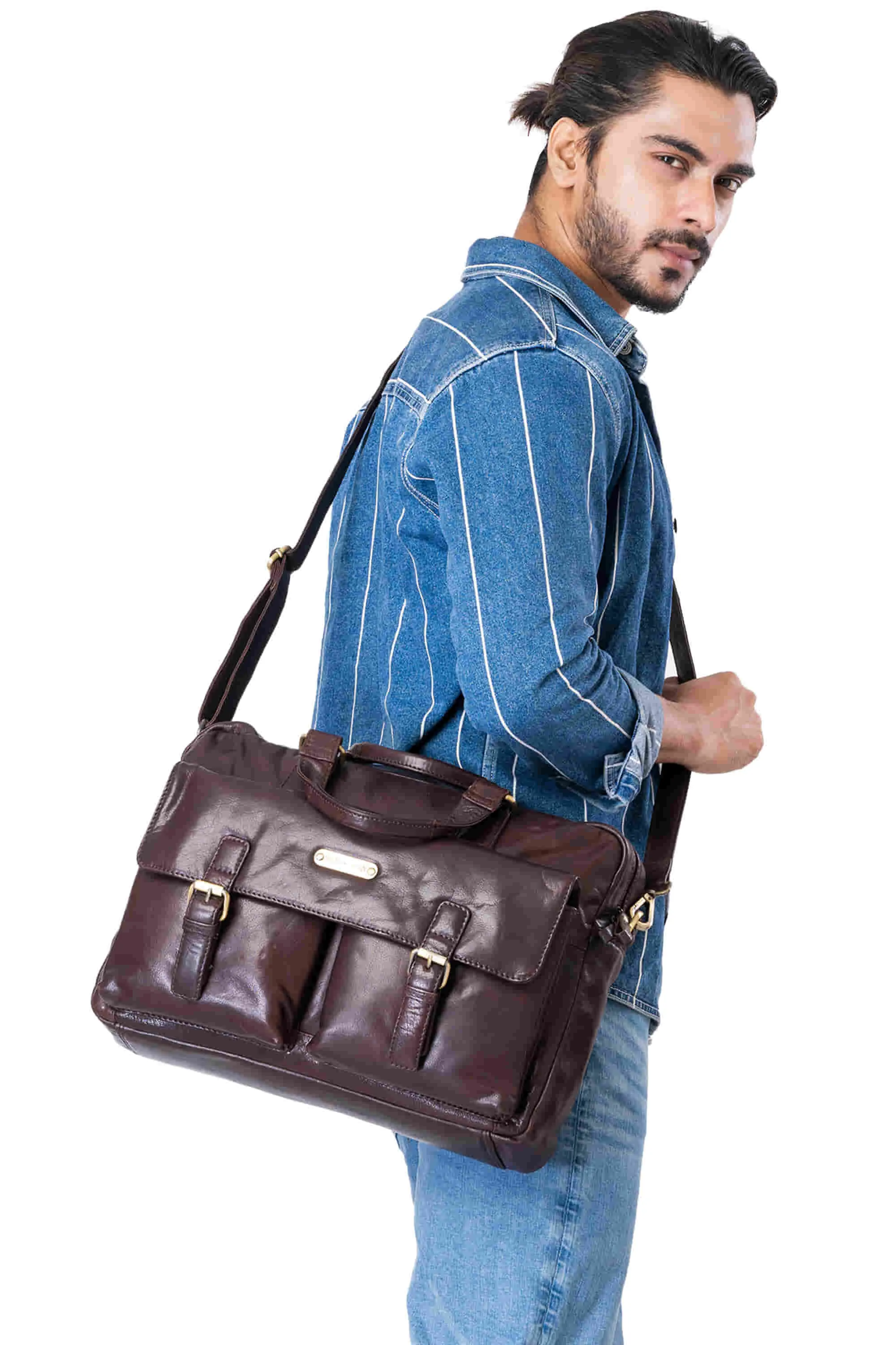 392500 Messenger Bag in Full Grain Dark Brown Vintage Leather | Style n Craft