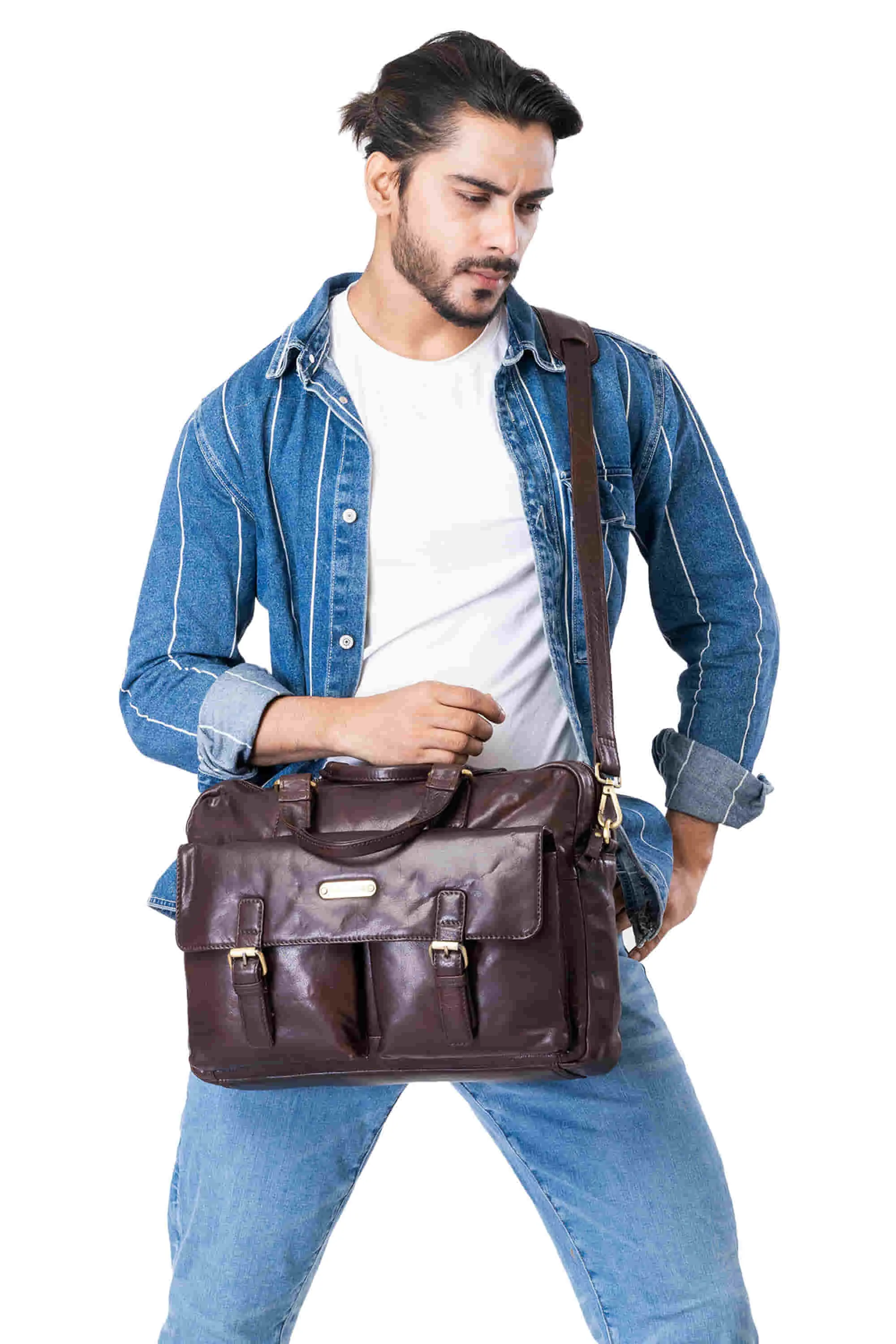 392500 Messenger Bag in Full Grain Dark Brown Vintage Leather | Style n Craft