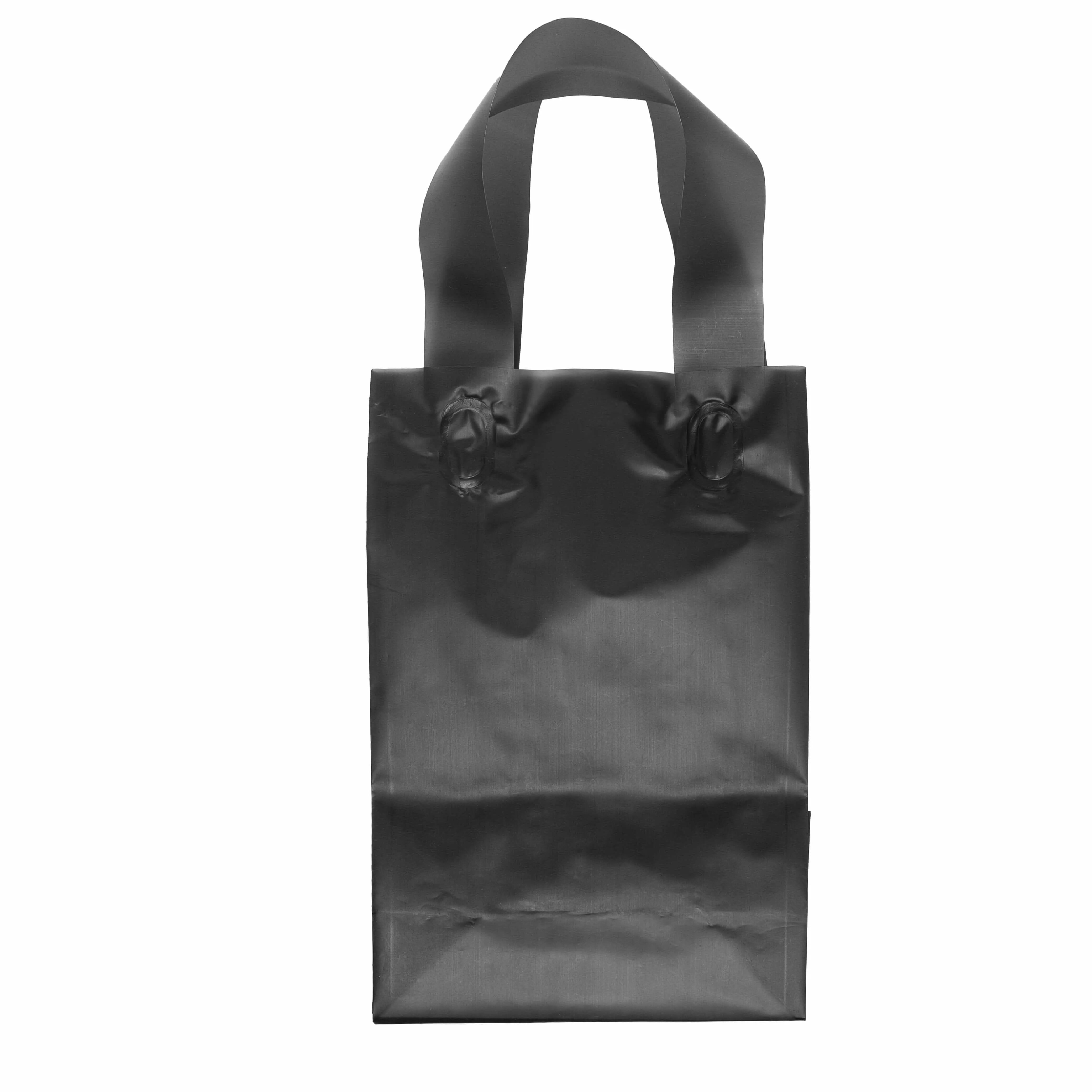 6x3x9 Extra Small Frosted Black Plastic Bags with Handles