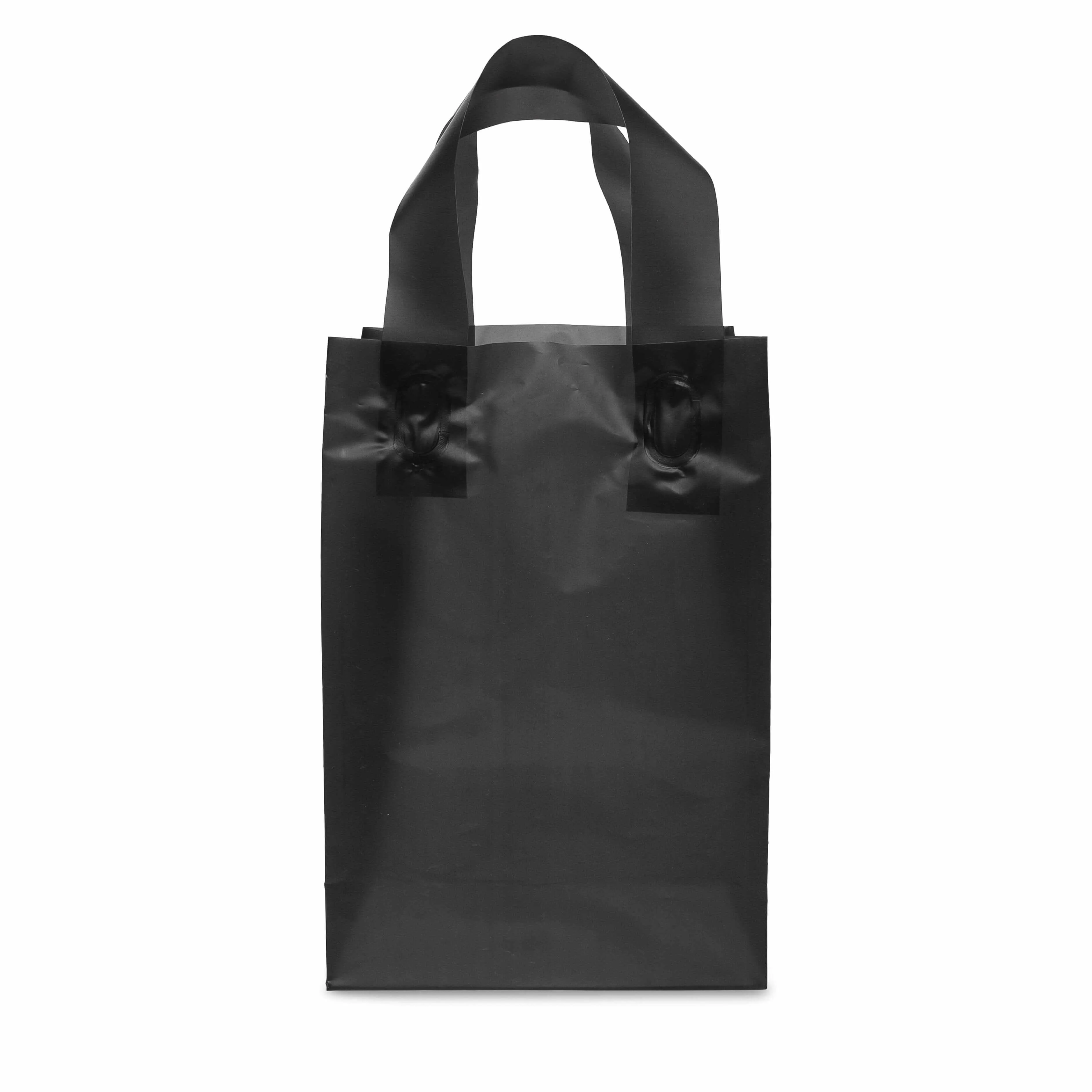 6x3x9 Extra Small Frosted Black Plastic Bags with Handles