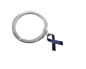 Arthritis Awareness Dark Blue Ribbon Split Style Keychains