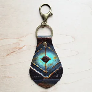 Authentic Leather Hair-On Keychain Blue Navajo