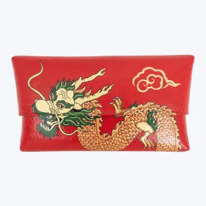 Bamboo Clutch with Hand-Painted Dragon and Pink Tourmaline ( Red )