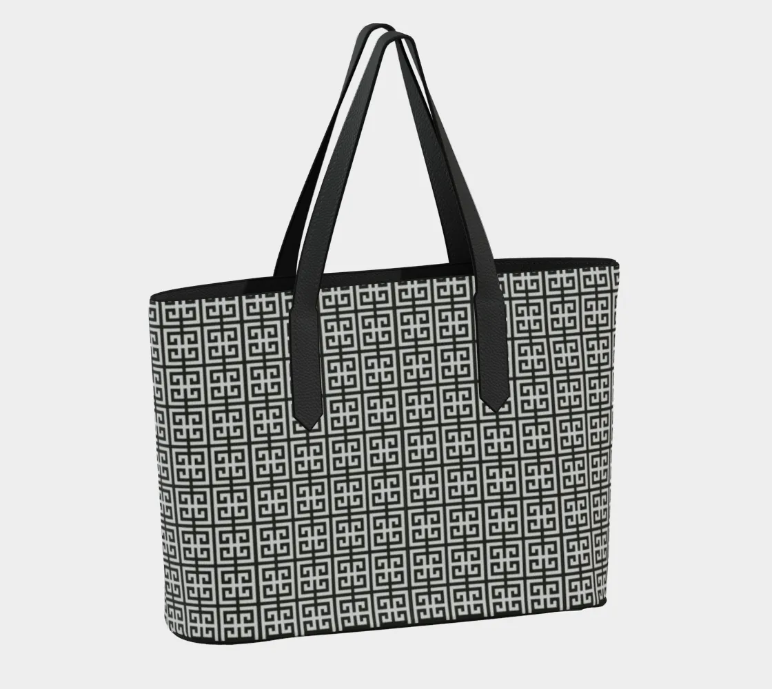 Black Greek Key Vegan Leather Tote Bag