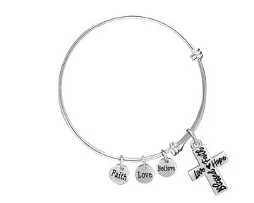 Blessed, Hope, Faith, and Love Cross Retractable Charm Bracelet