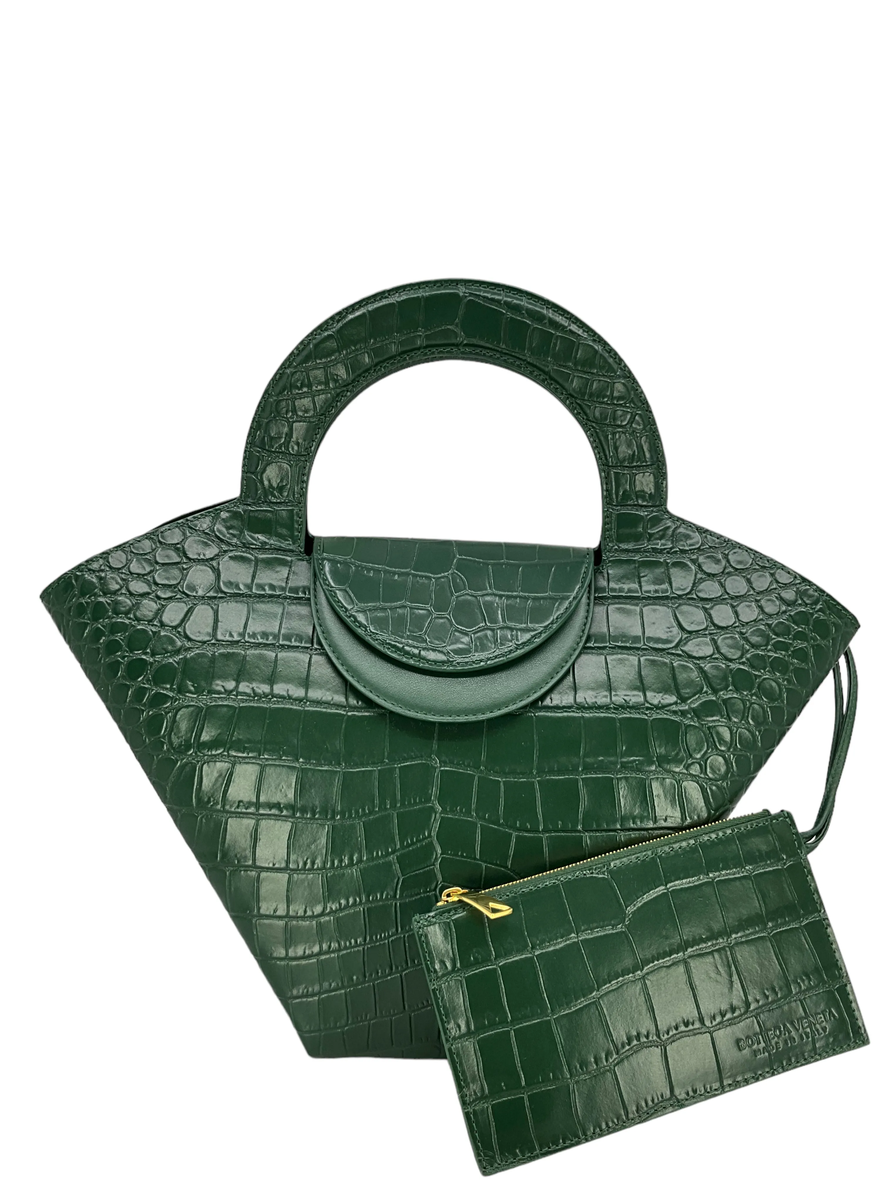 BOTTEGA VENETA Calfskin Crocodile Embossed Doll Top Handle Bag NEW