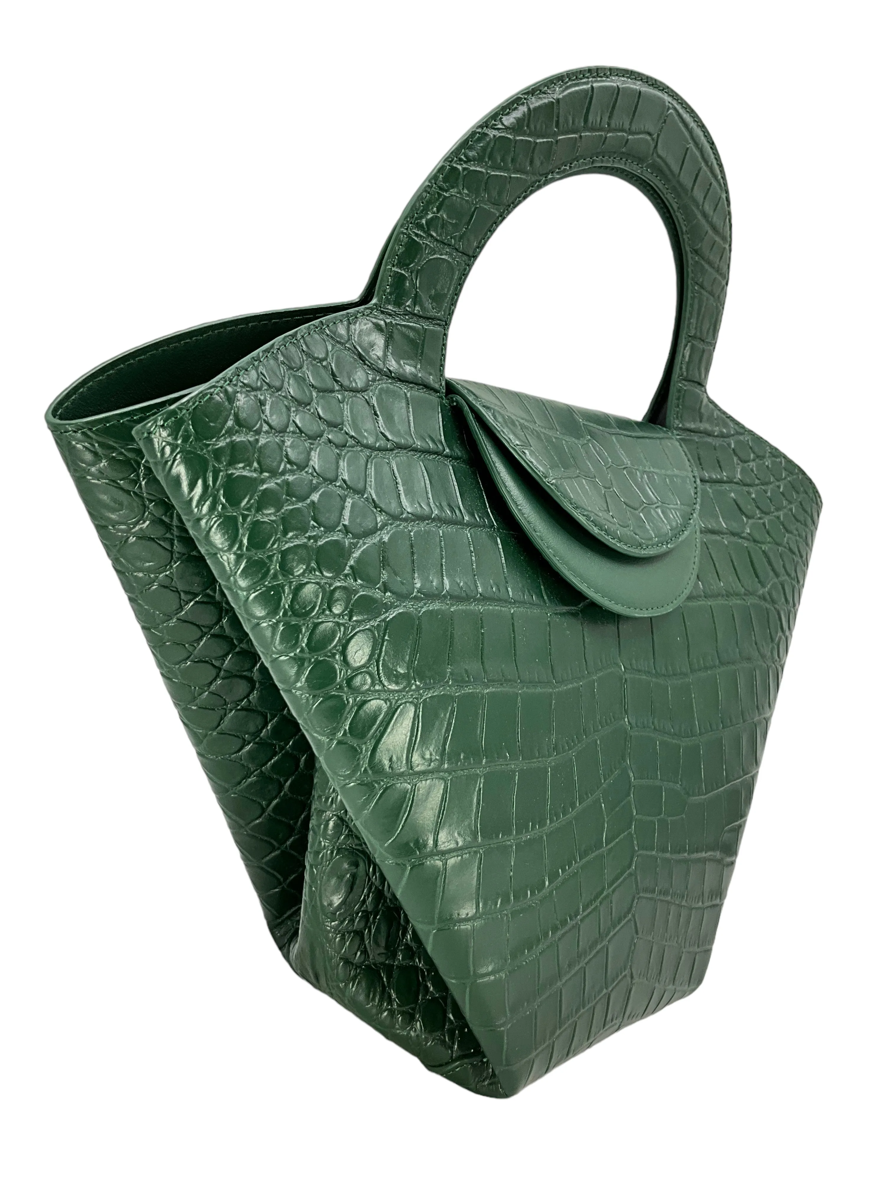 BOTTEGA VENETA Calfskin Crocodile Embossed Doll Top Handle Bag NEW