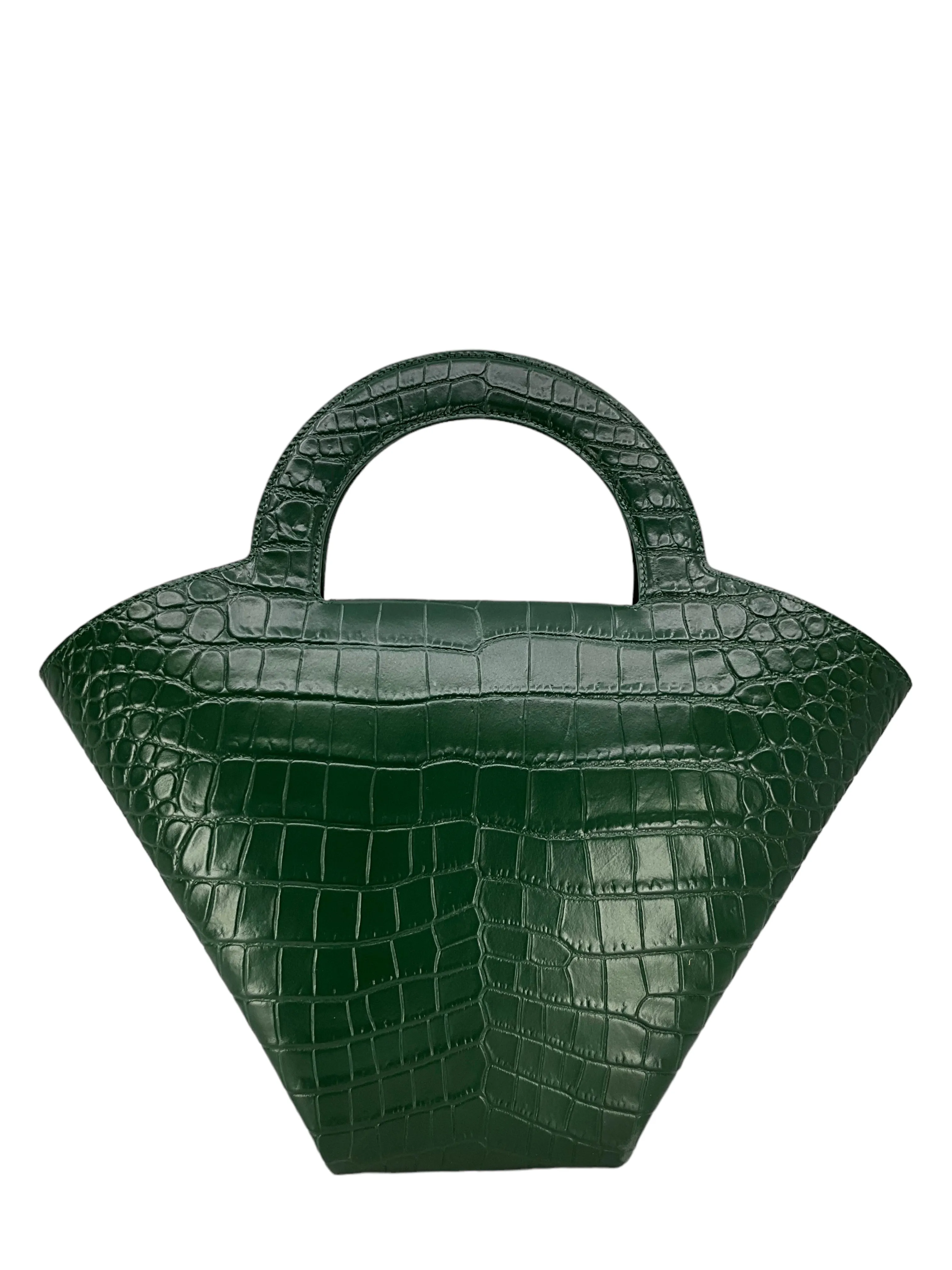 BOTTEGA VENETA Calfskin Crocodile Embossed Doll Top Handle Bag NEW