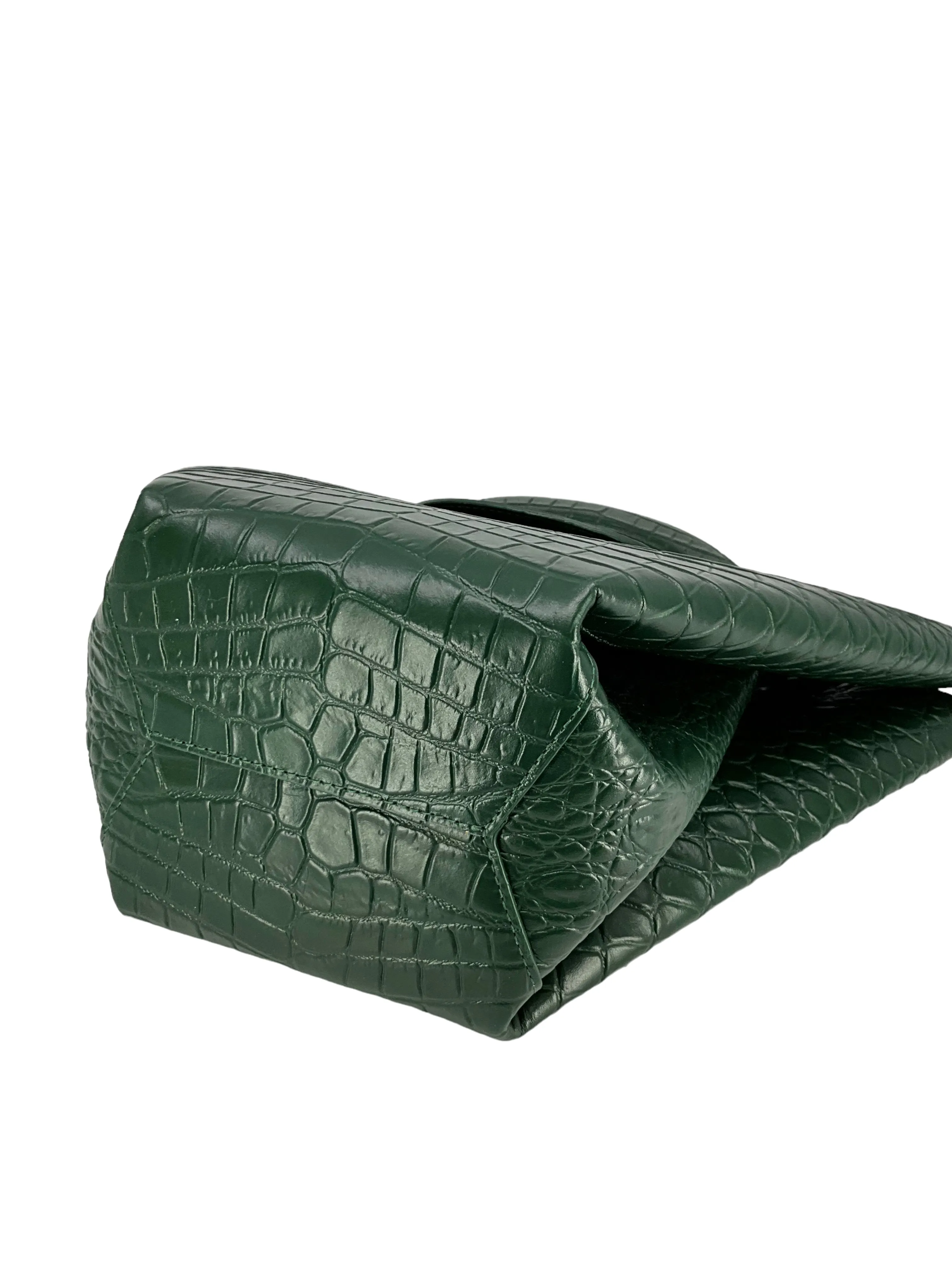 BOTTEGA VENETA Calfskin Crocodile Embossed Doll Top Handle Bag NEW