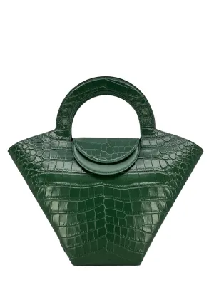 BOTTEGA VENETA Calfskin Crocodile Embossed Doll Top Handle Bag NEW