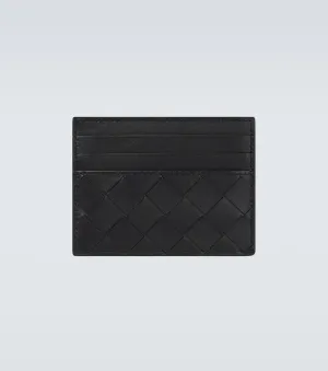 Bottega Veneta intrecciato leather business card holder, black