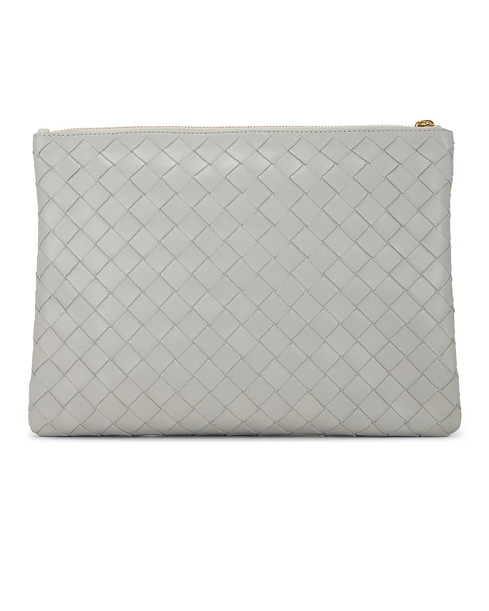 Bottega Veneta Intrecciato Pouch Clutch Bag, Agate Gray & Gold