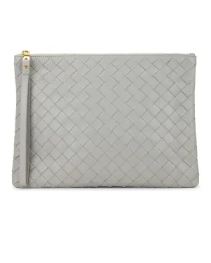 Bottega Veneta Intrecciato Pouch Clutch Bag, Agate Gray & Gold