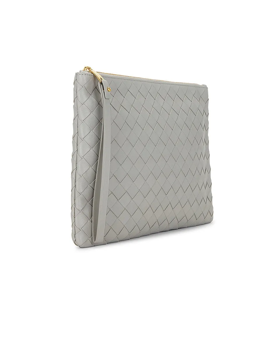 Bottega Veneta Intrecciato Pouch Clutch Bag, Agate Gray & Gold