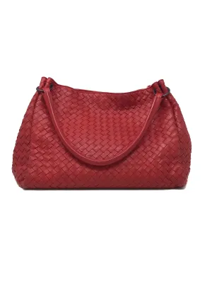 Bottega Veneta Red 'Parachute' Leather Intrecciato Double Handle Tote