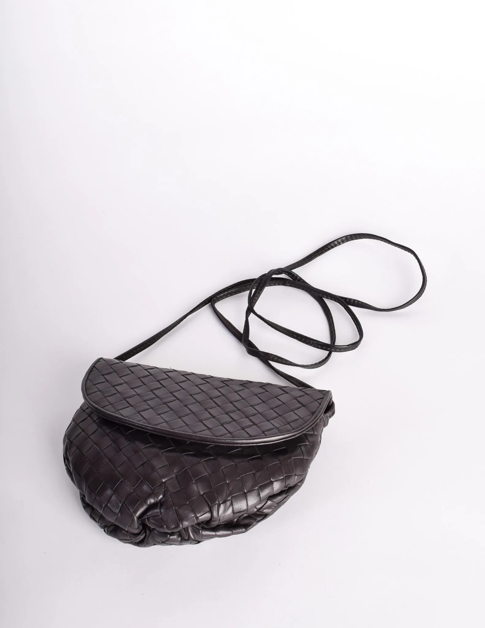 Bottega Veneta Vintage Intrecciato Black Woven Leather Crossbody Bag