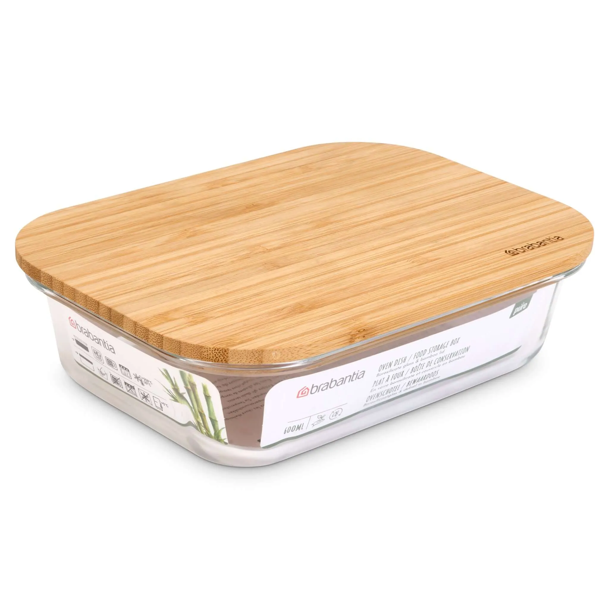 Brabantia Pure Oven Dish Storage Box Glass With Bamboo Lid 600ml