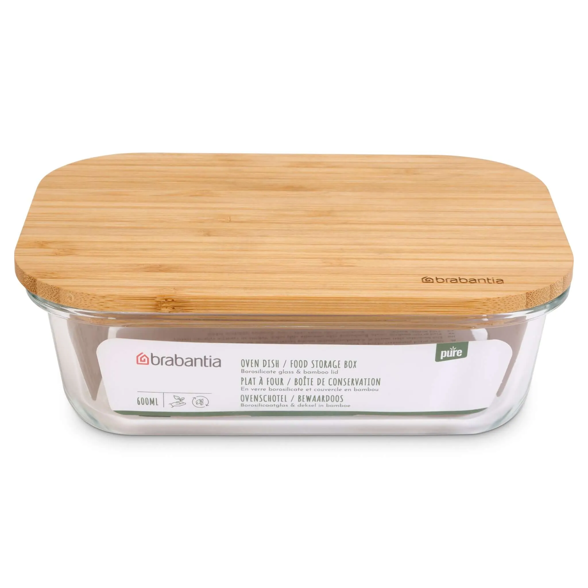 Brabantia Pure Oven Dish Storage Box Glass With Bamboo Lid 600ml