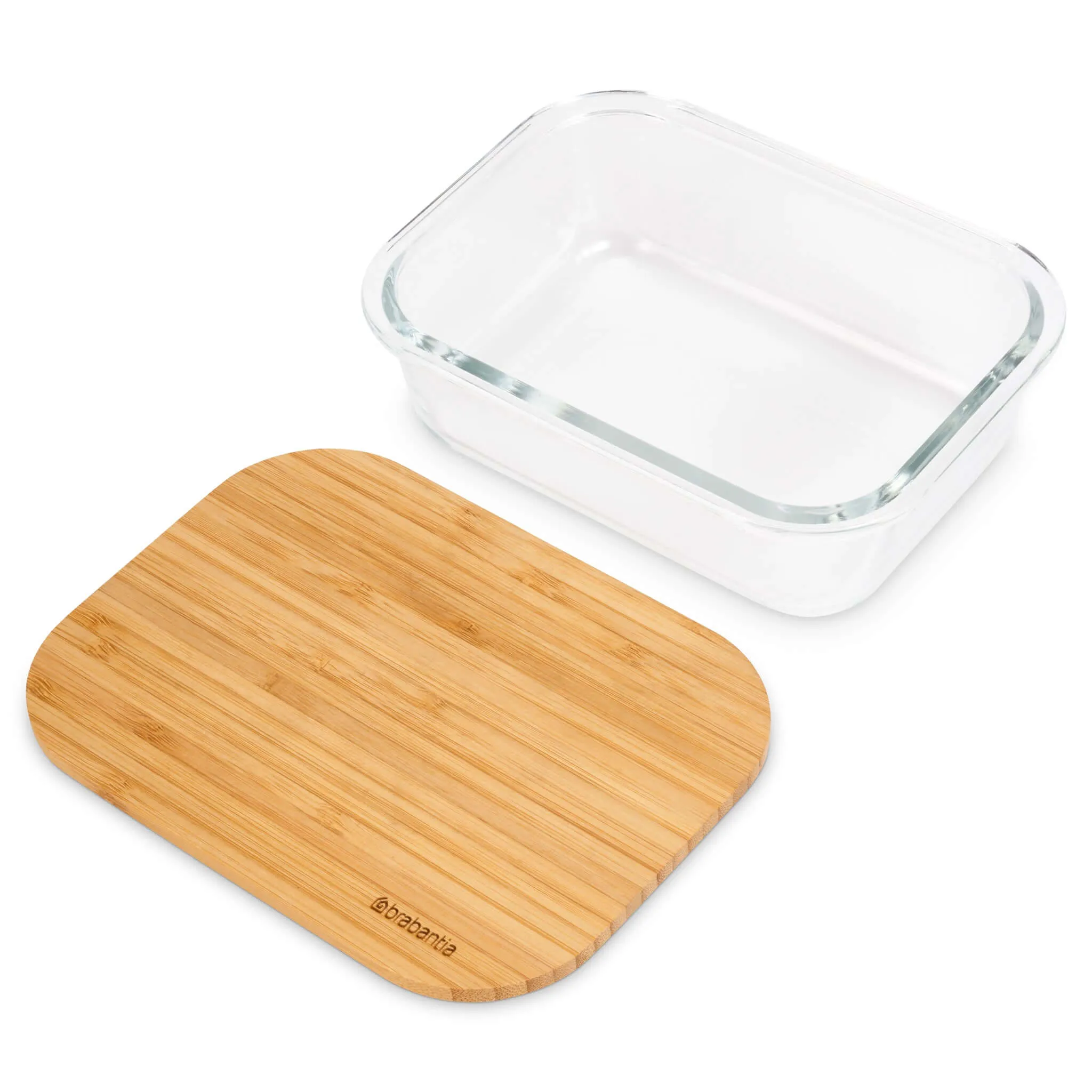 Brabantia Pure Oven Dish Storage Box Glass With Bamboo Lid 600ml