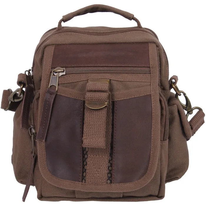 Brown - Canvas & Leather Travel Shoulder Bag