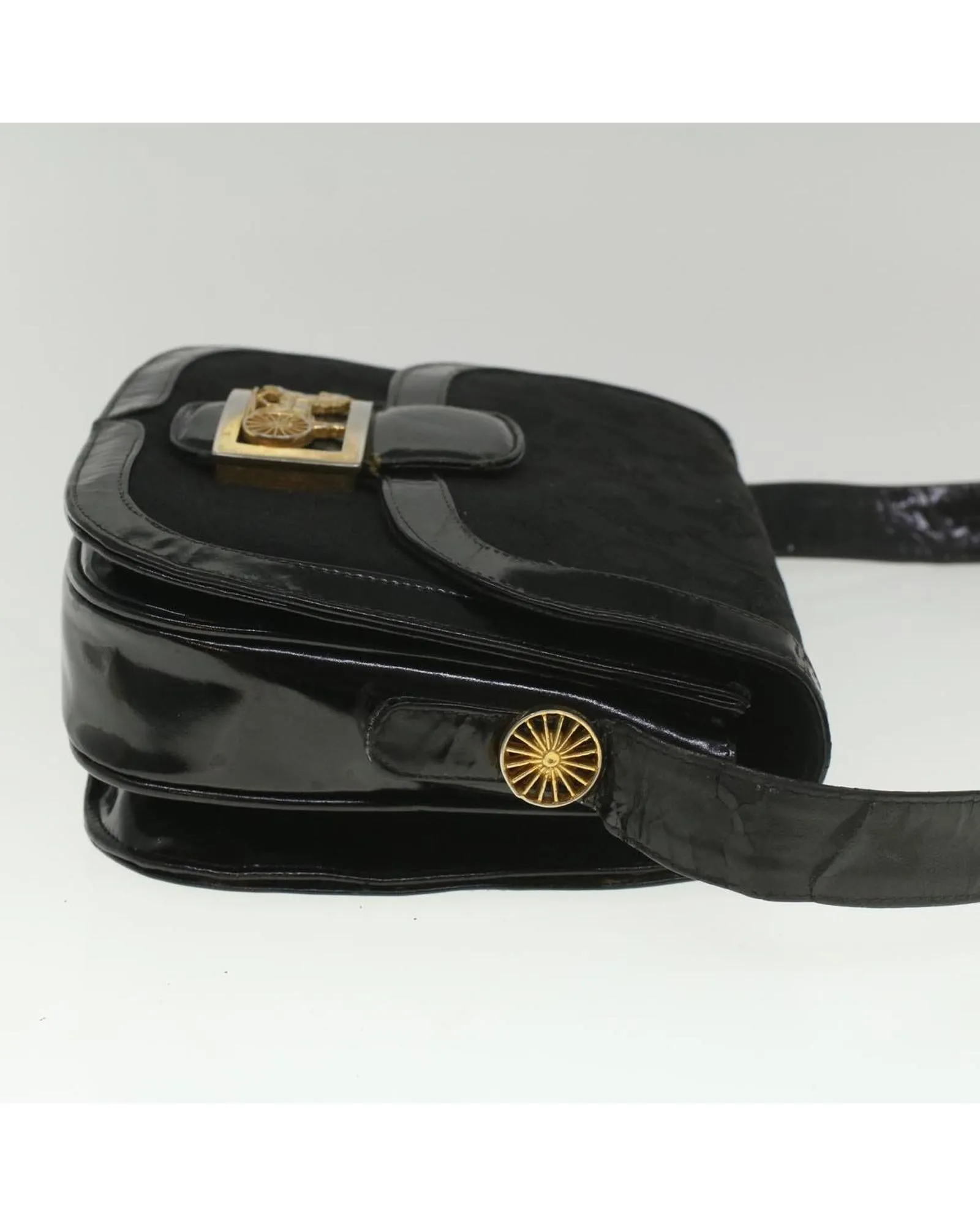 Canvas Horse Carriage Shoulder Bag - Black