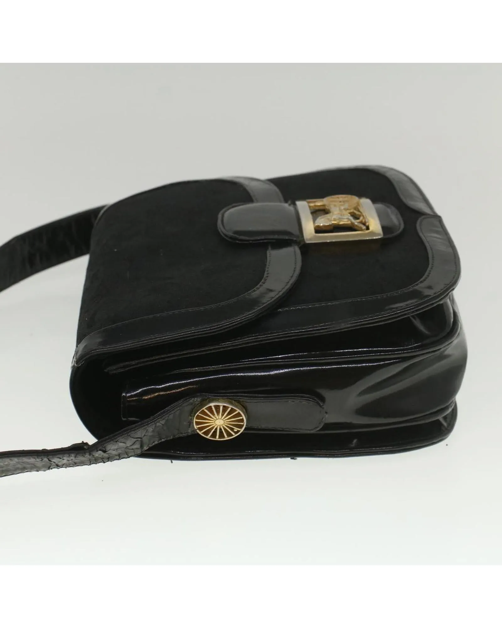 Canvas Horse Carriage Shoulder Bag - Black