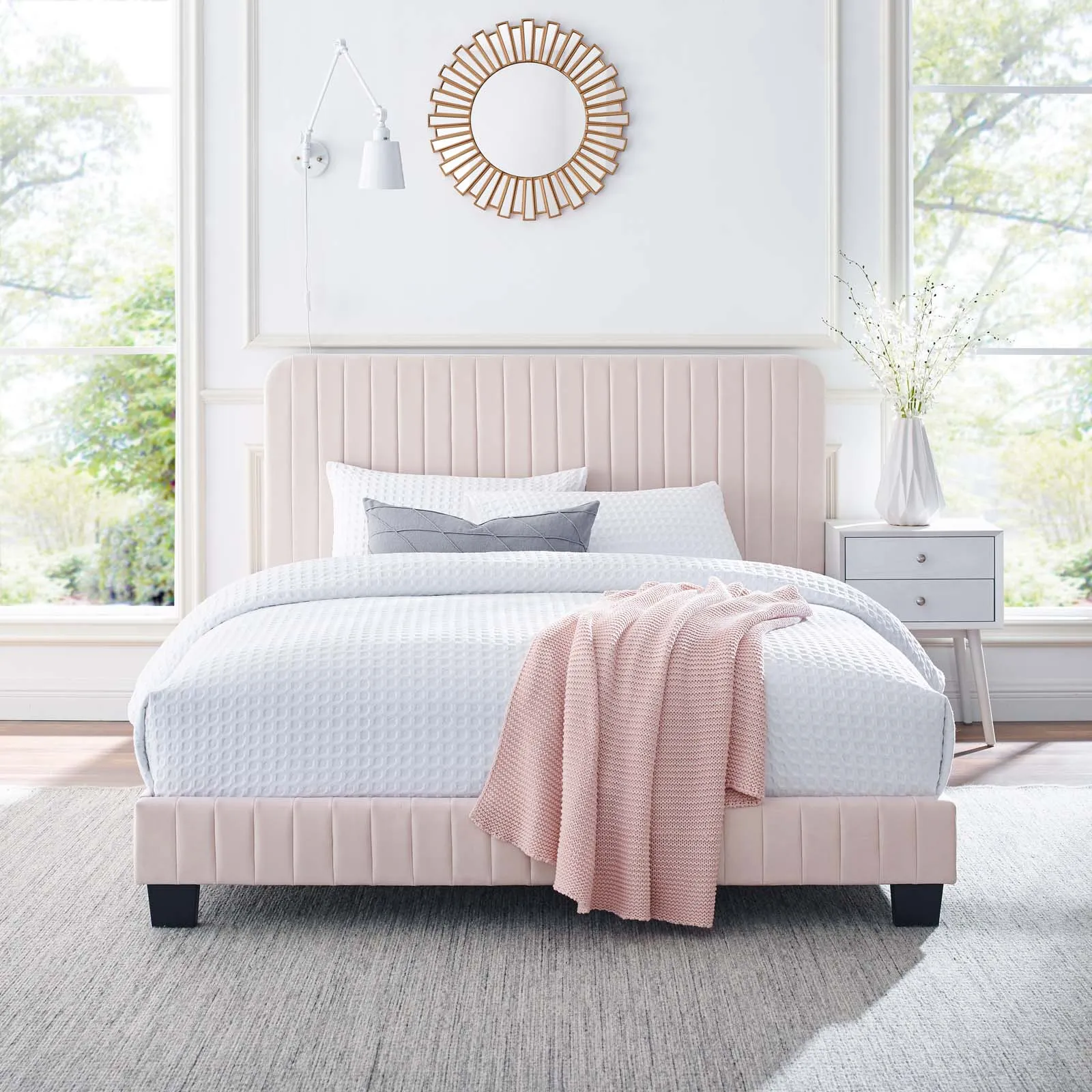 Celine Channel Tufted Performance Velvet Queen Platform Bed Pink MOD-6334-PNK