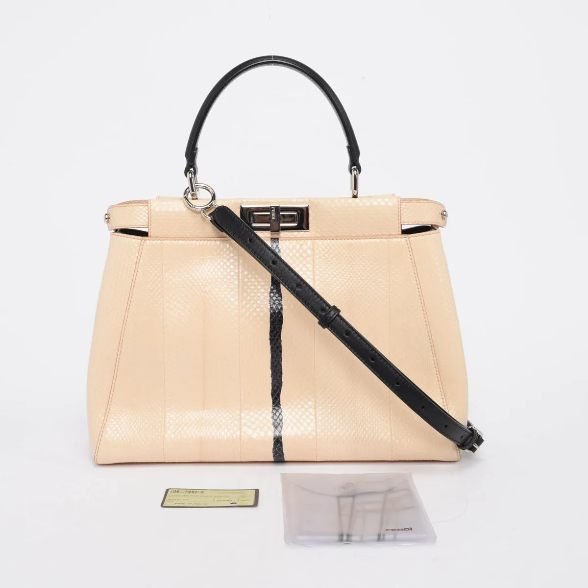 Fendi Beige & Black Water Snakeskin Medium Iconic Peekaboo