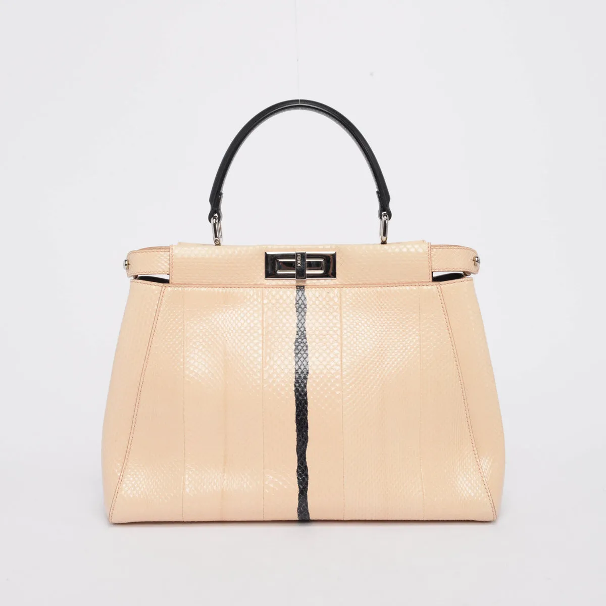 Fendi Beige & Black Water Snakeskin Medium Iconic Peekaboo