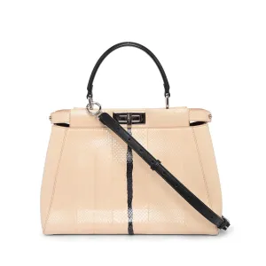 Fendi Beige & Black Water Snakeskin Medium Iconic Peekaboo