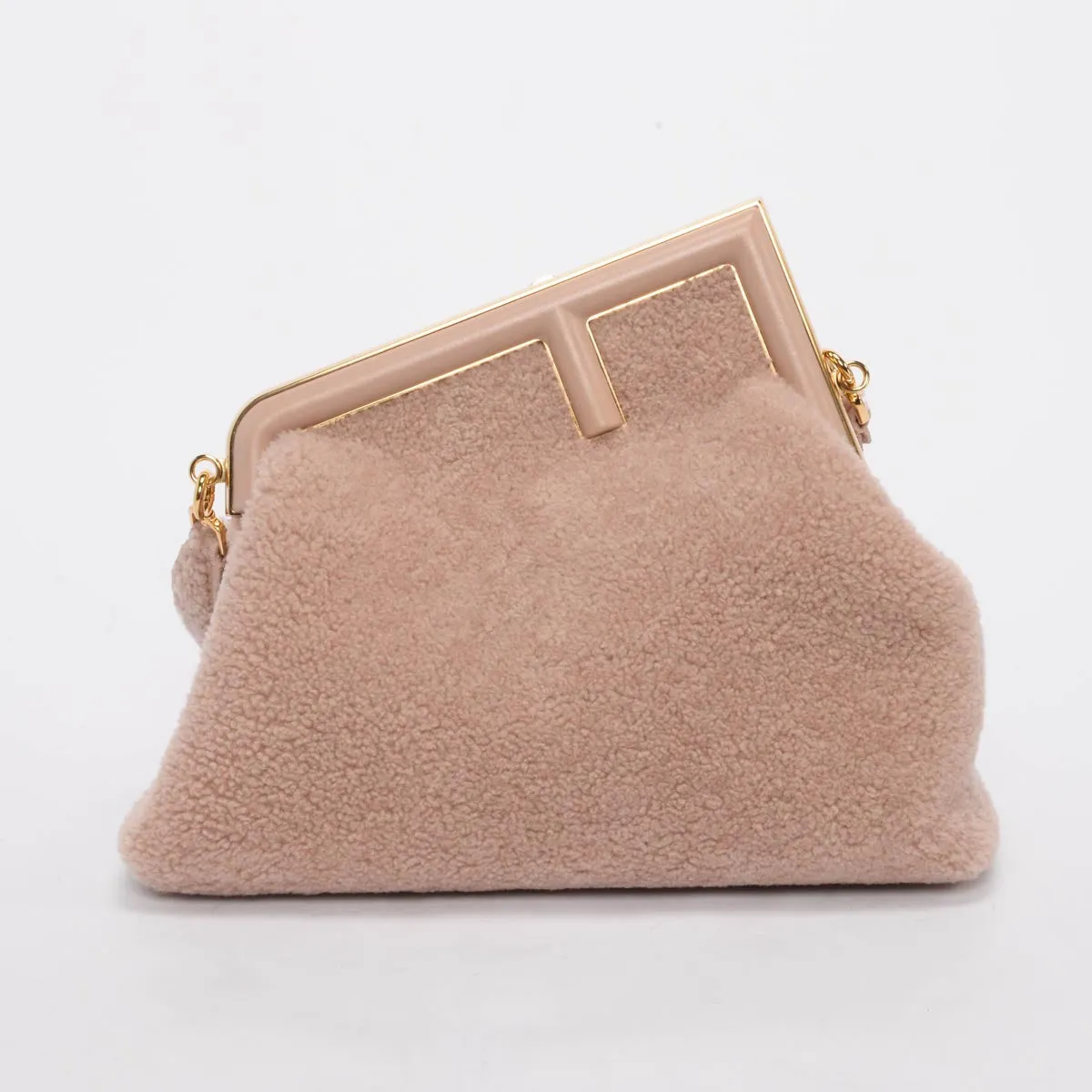 Fendi Rosa Plaster Shearling Medium Fendi First Clutch