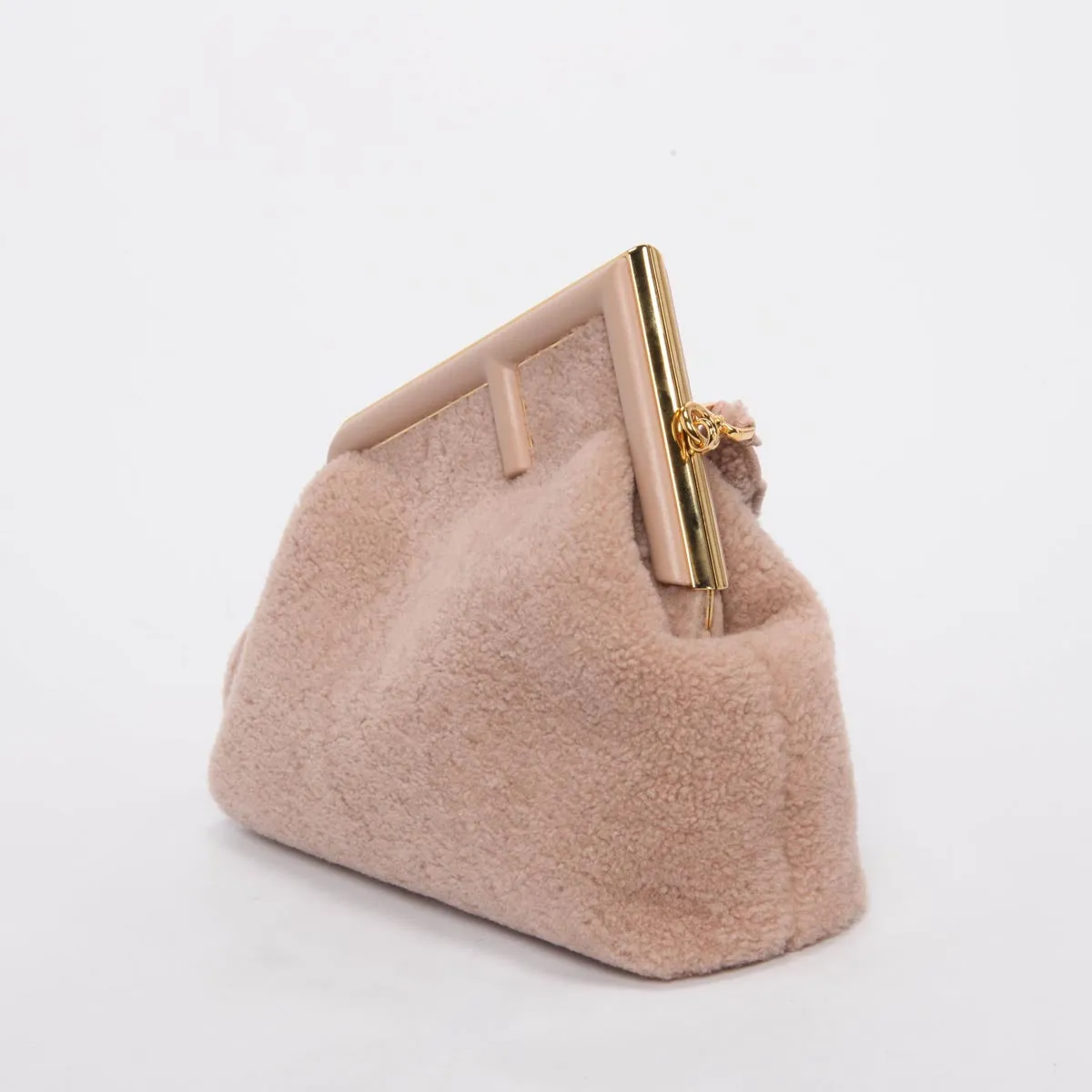 Fendi Rosa Plaster Shearling Medium Fendi First Clutch