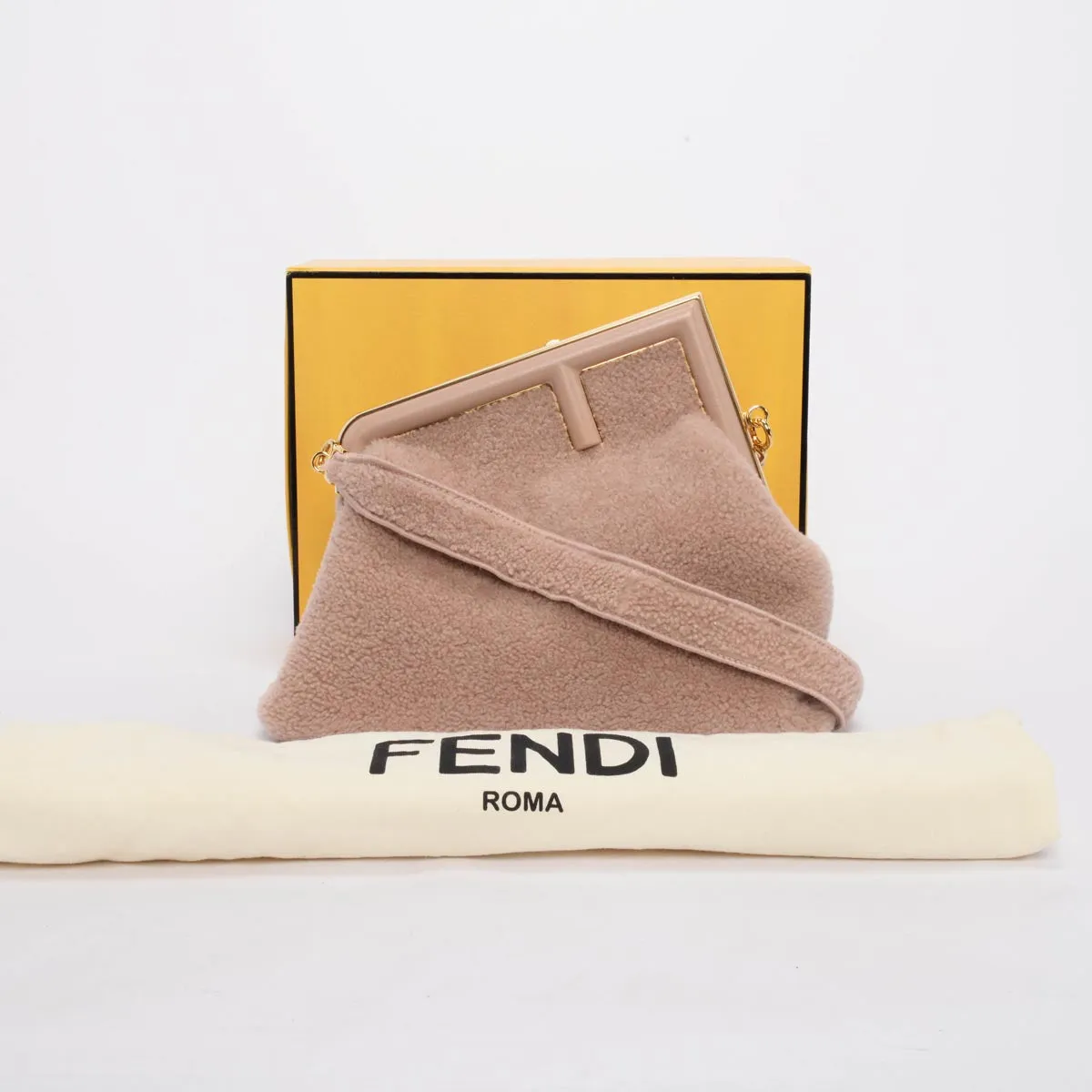 Fendi Rosa Plaster Shearling Medium Fendi First Clutch