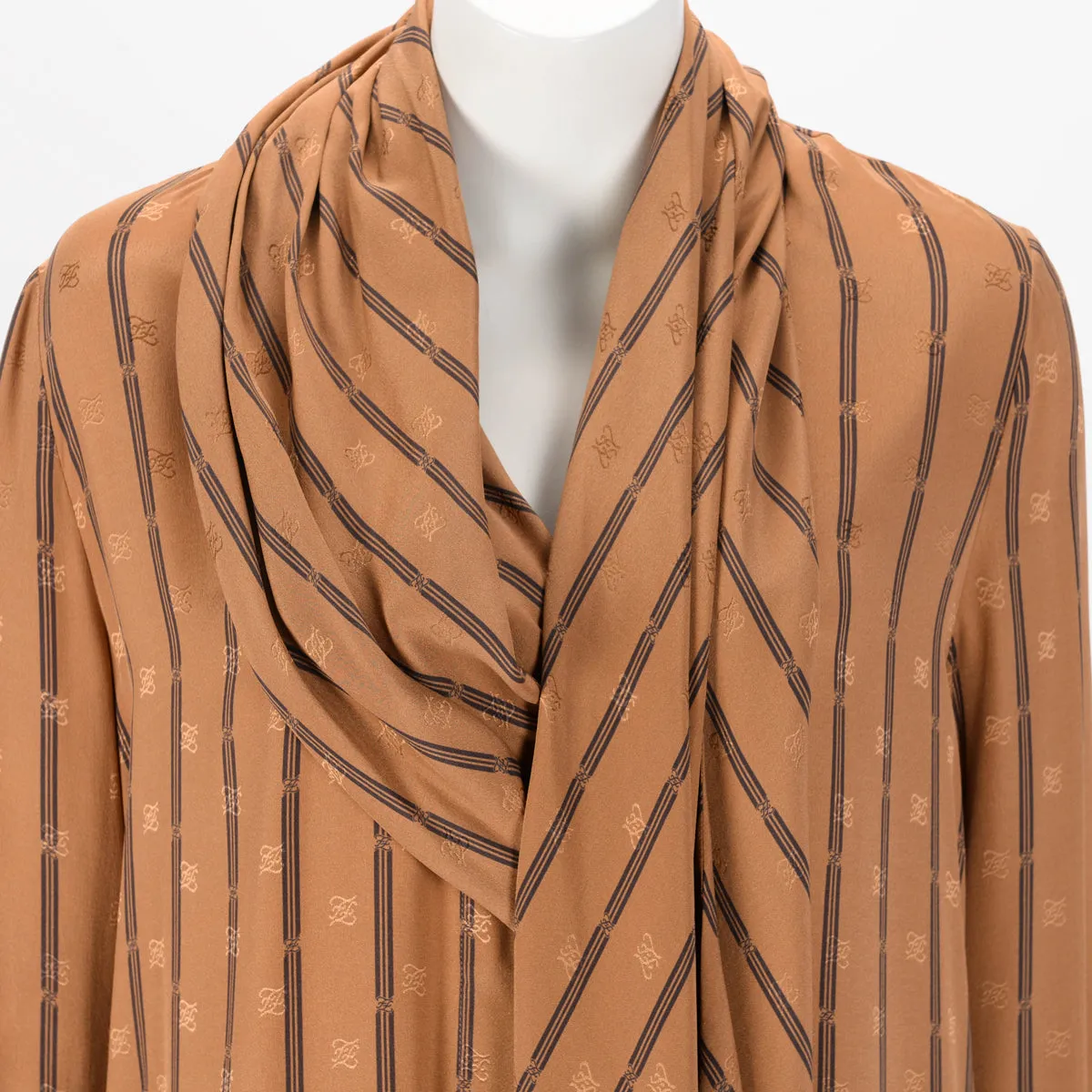 Fendi Tan Striped Silk Karligraphy Dress IT 42