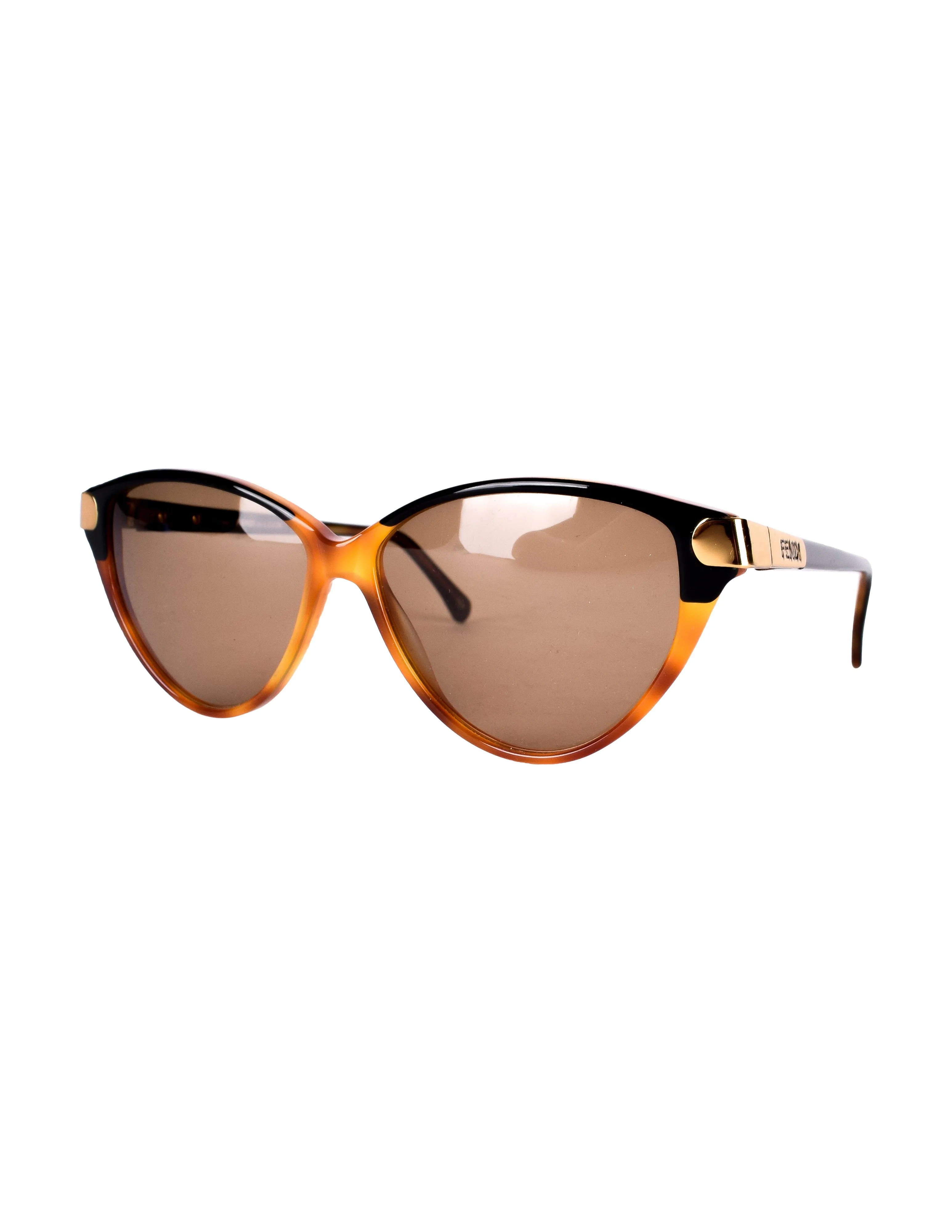 Fendi Vintage 1980s Tortoise and Black Split Cat Eye Sunglasses