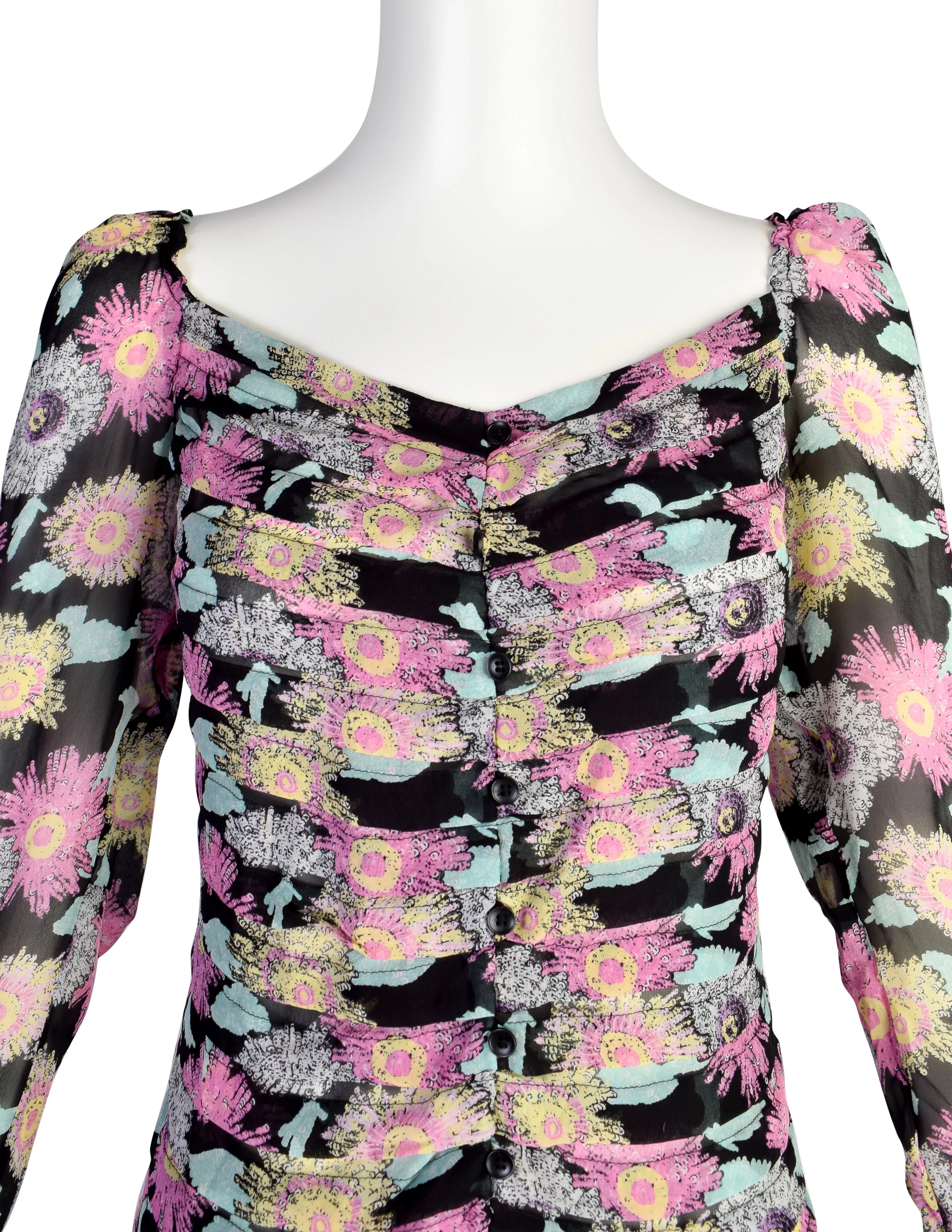 Fendi Vintage 1990s Black Pink Floral Silk Gown with Train