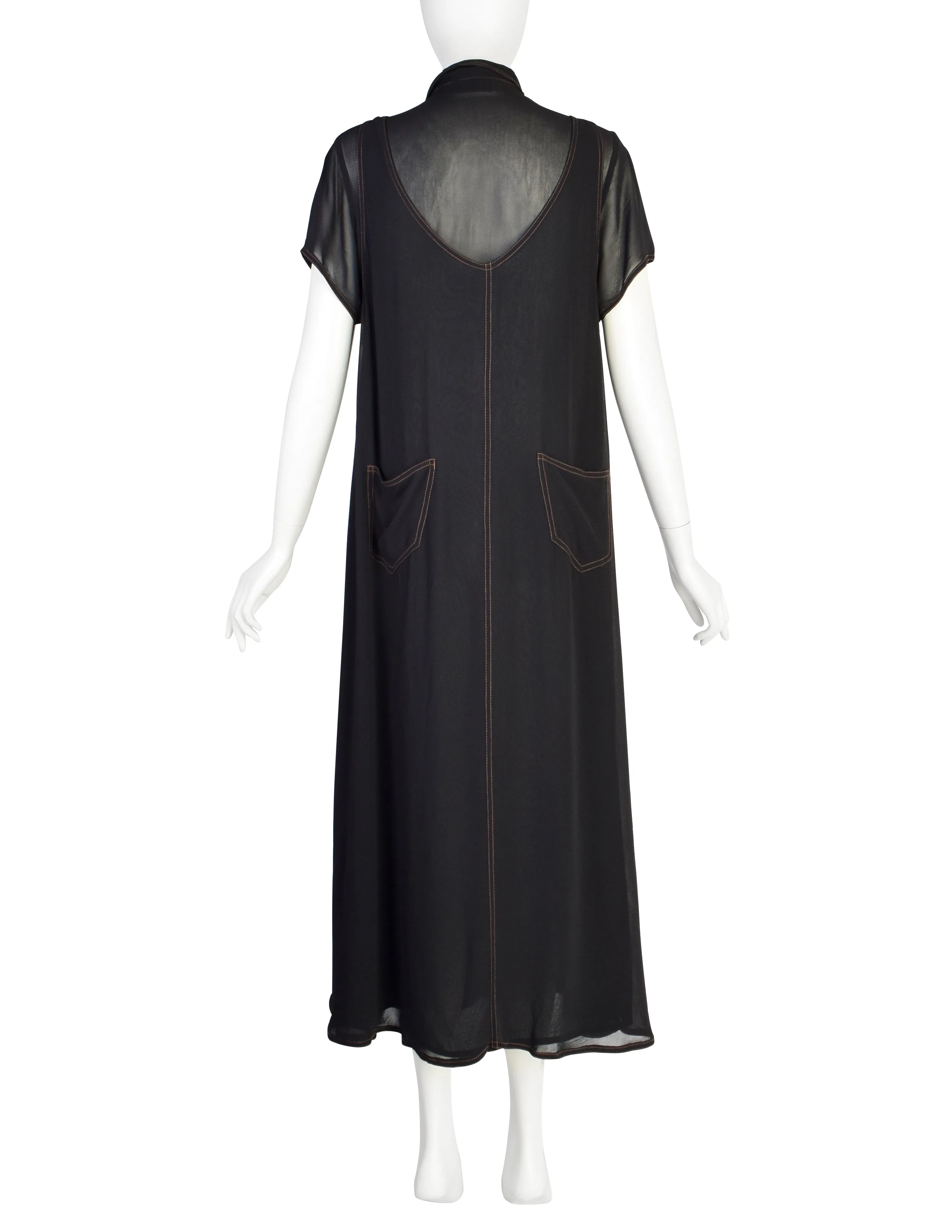 Fendi Vintage 1990s Black Sheer Layered Shirt Dress