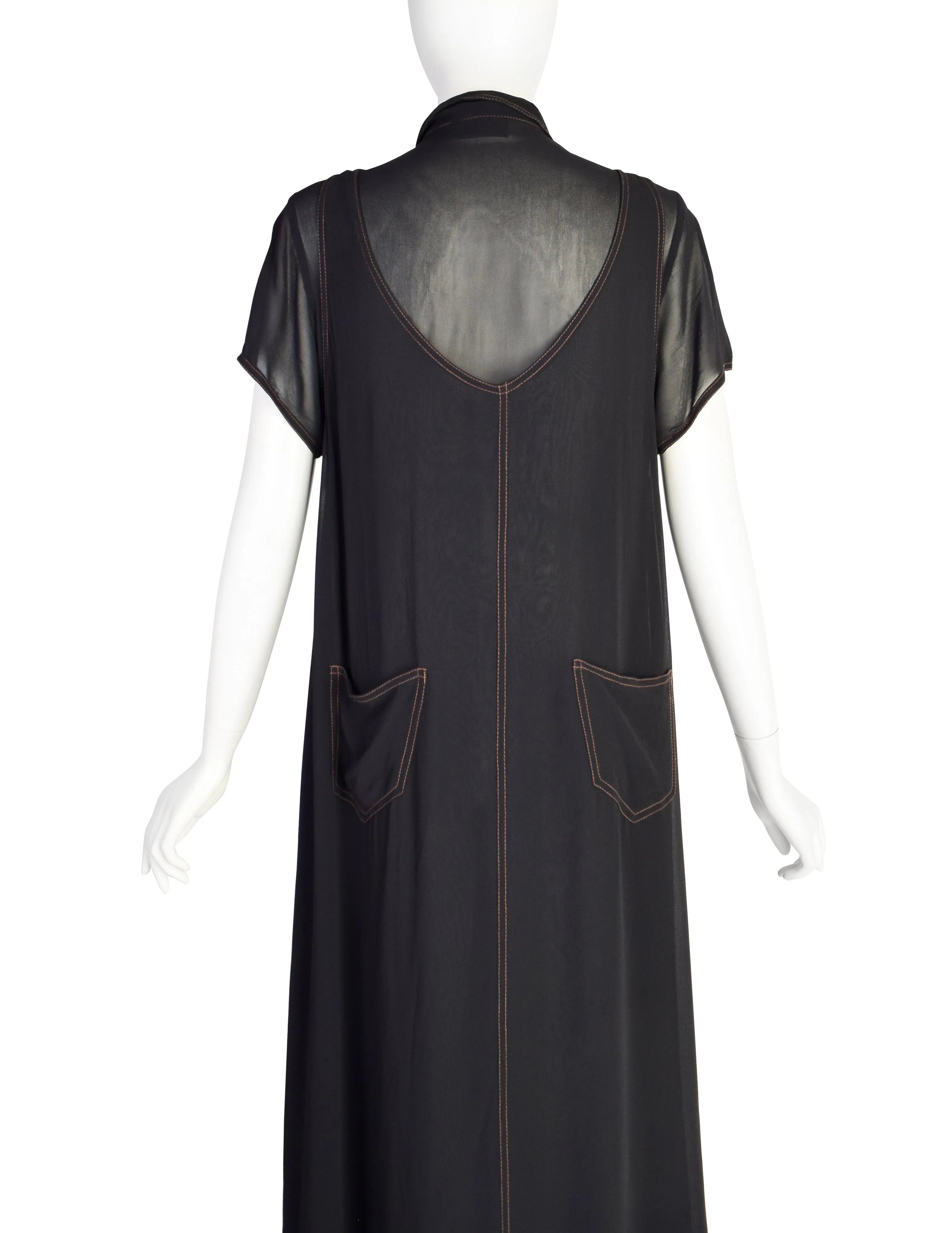 Fendi Vintage 1990s Black Sheer Layered Shirt Dress