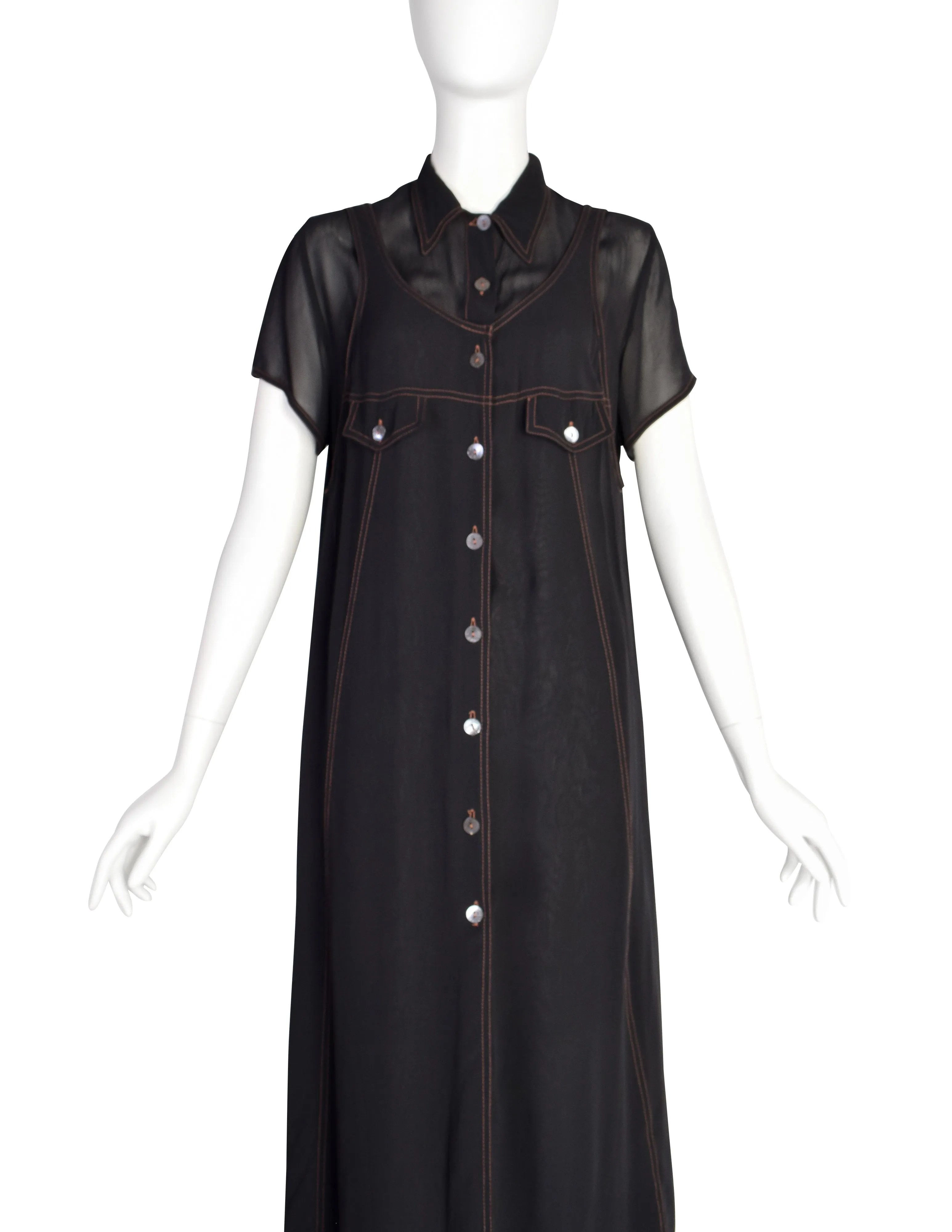 Fendi Vintage 1990s Black Sheer Layered Shirt Dress