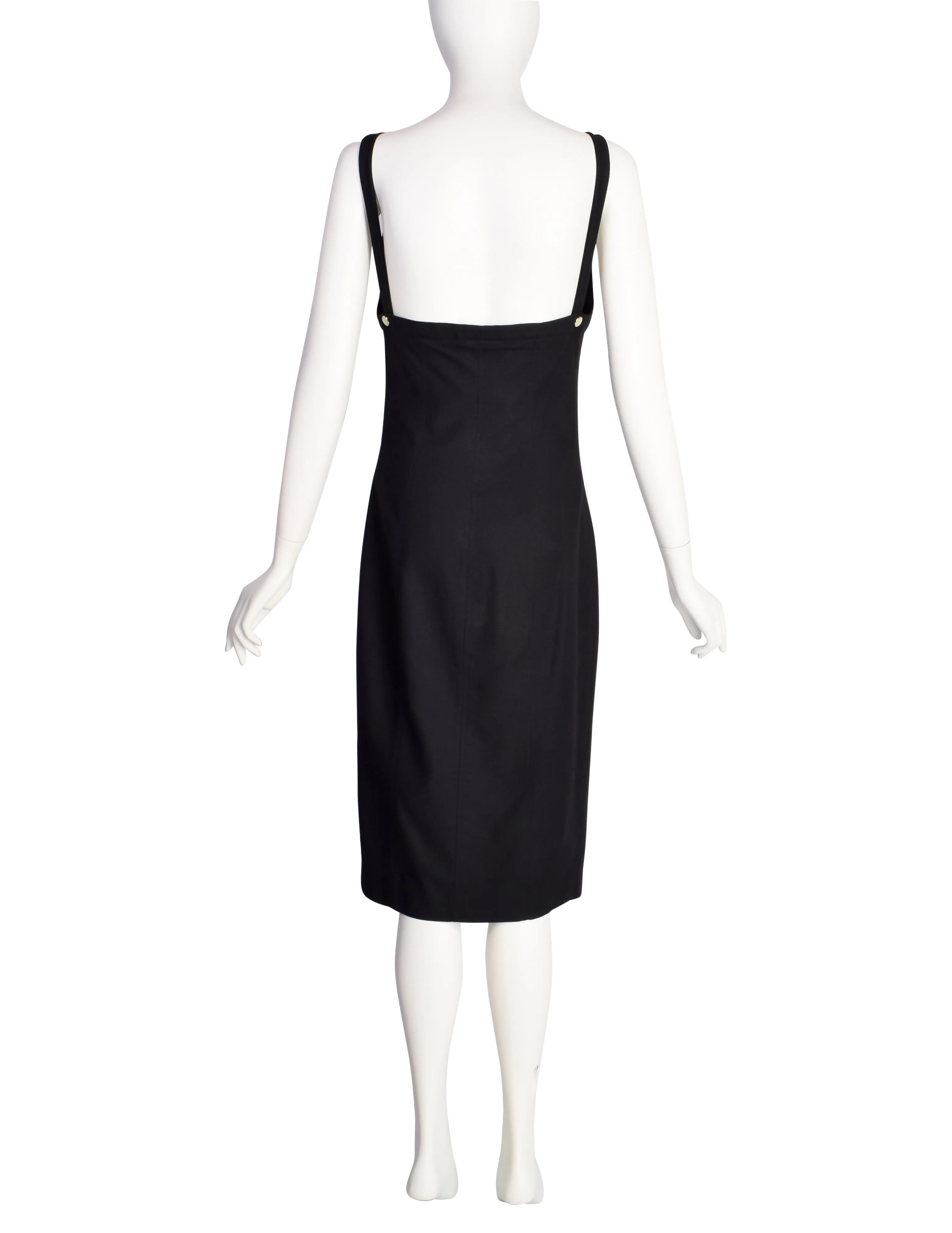 Fendi Vintage Black Cotton Pique Snap Button Wiggle Dress