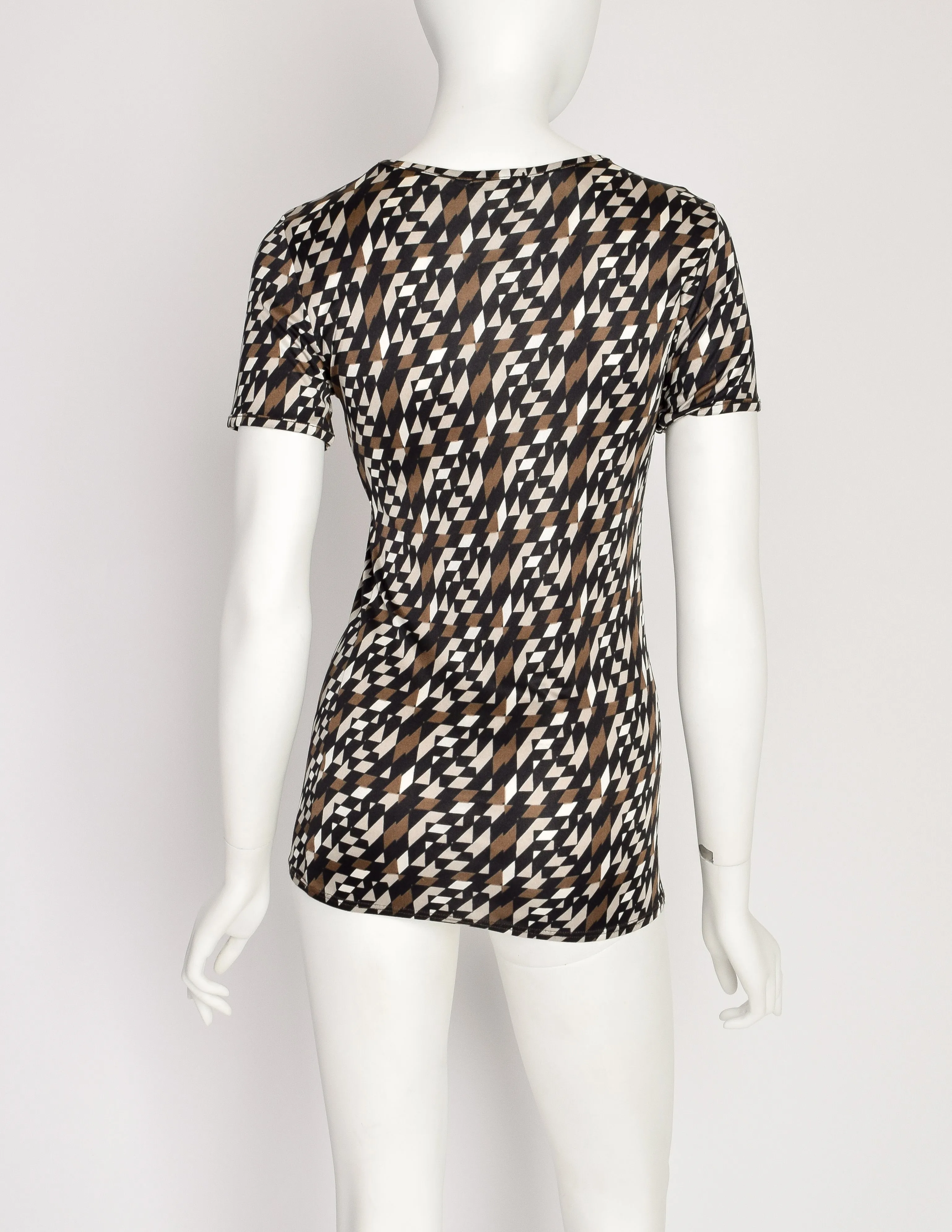 Fendi Vintage Black White Brown Geometric Logo V Neck Top