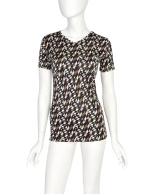 Fendi Vintage Black White Brown Geometric Logo V Neck Top