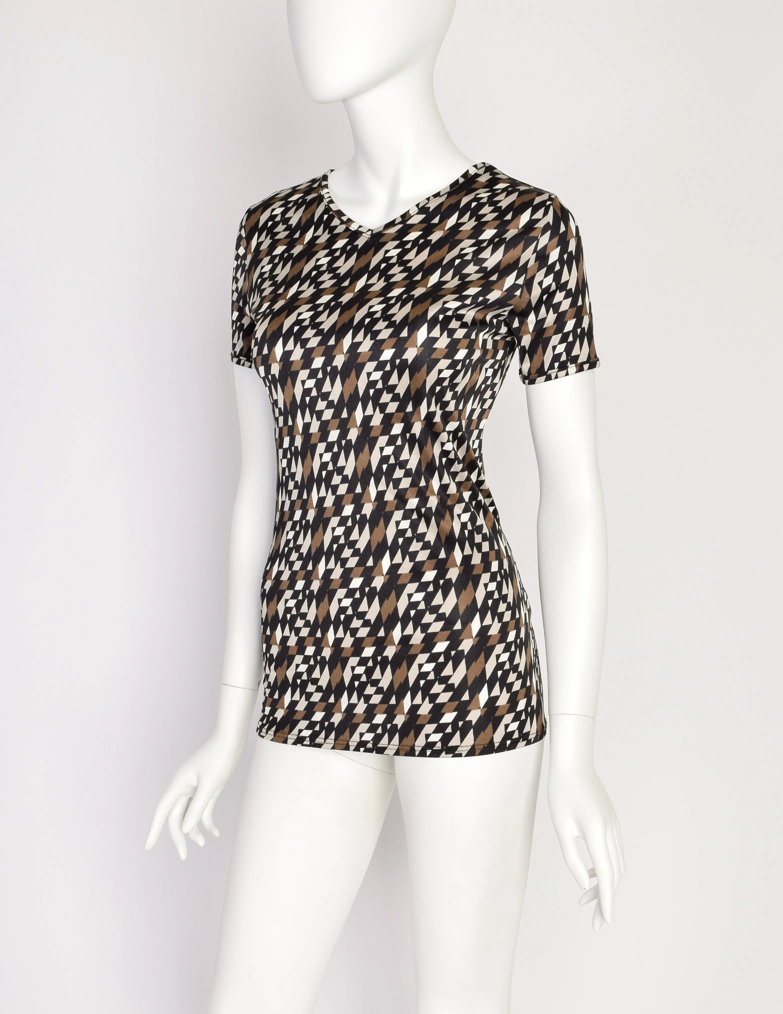 Fendi Vintage Black White Brown Geometric Logo V Neck Top