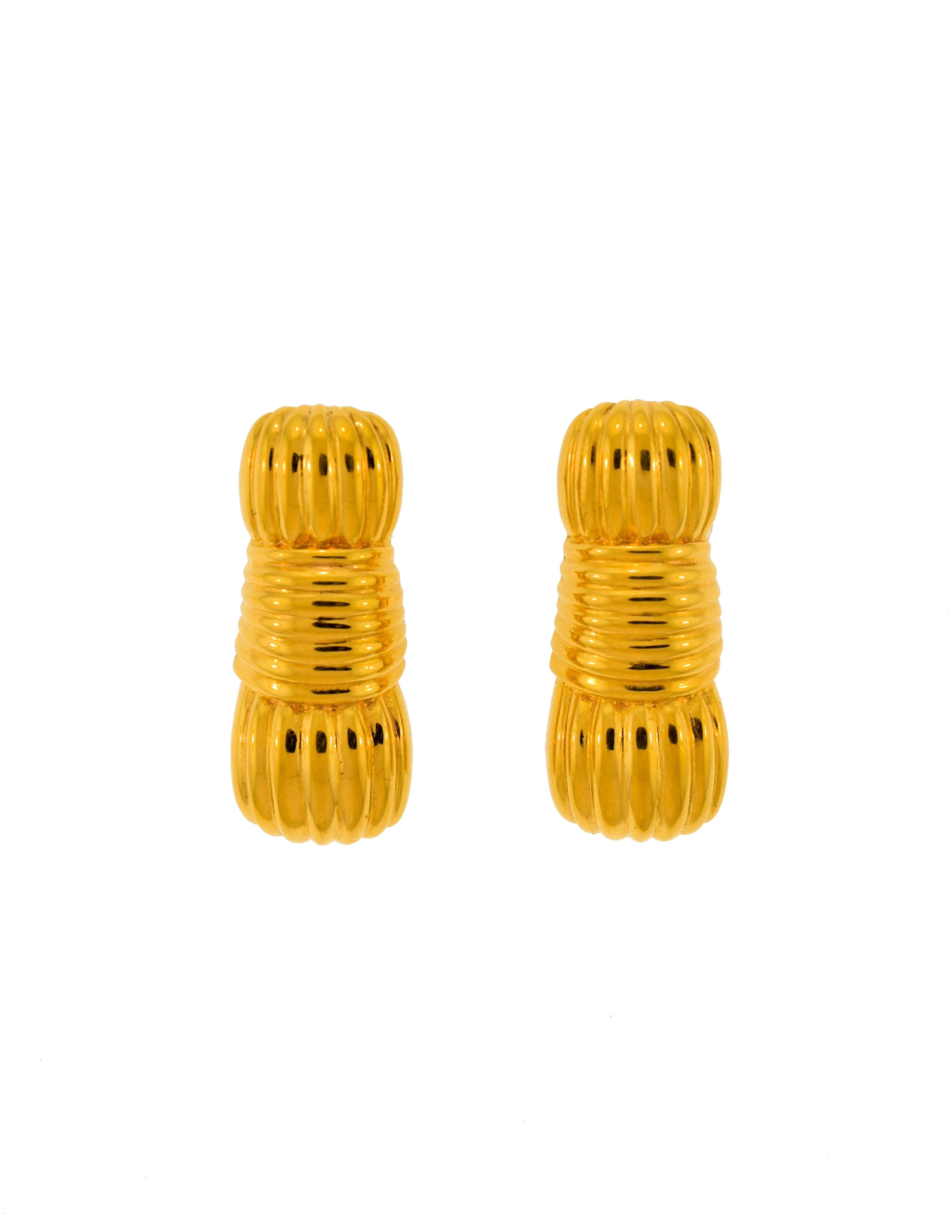 Fendi Vintage Gold Ribbed Knot Earrings