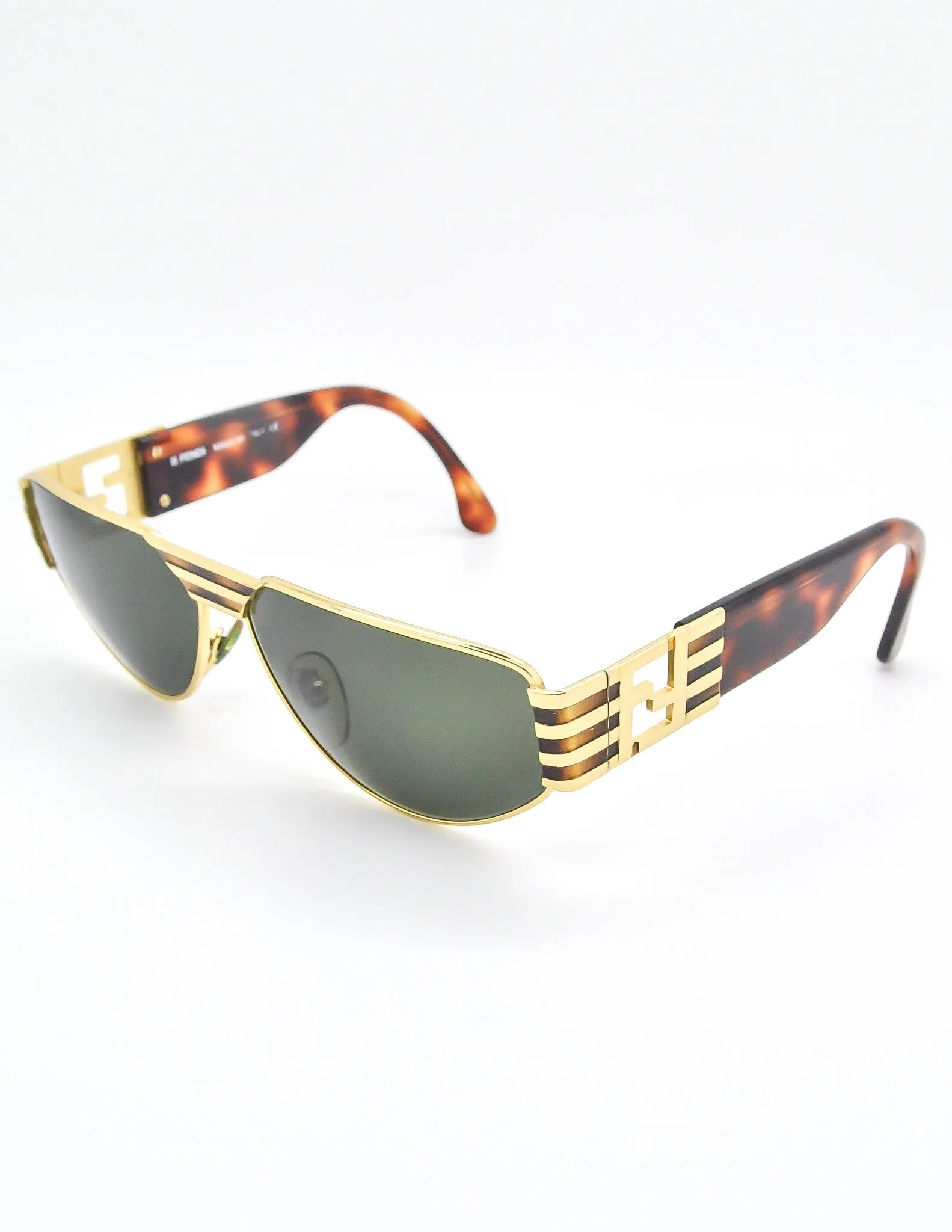 Fendi Vintage Gold Tortoise Logo Sunglasses FS 214