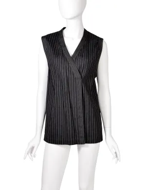 Fendi Vintage Steely Black Ribbed Stitched Silk Cord Trimmings Wrap Vest