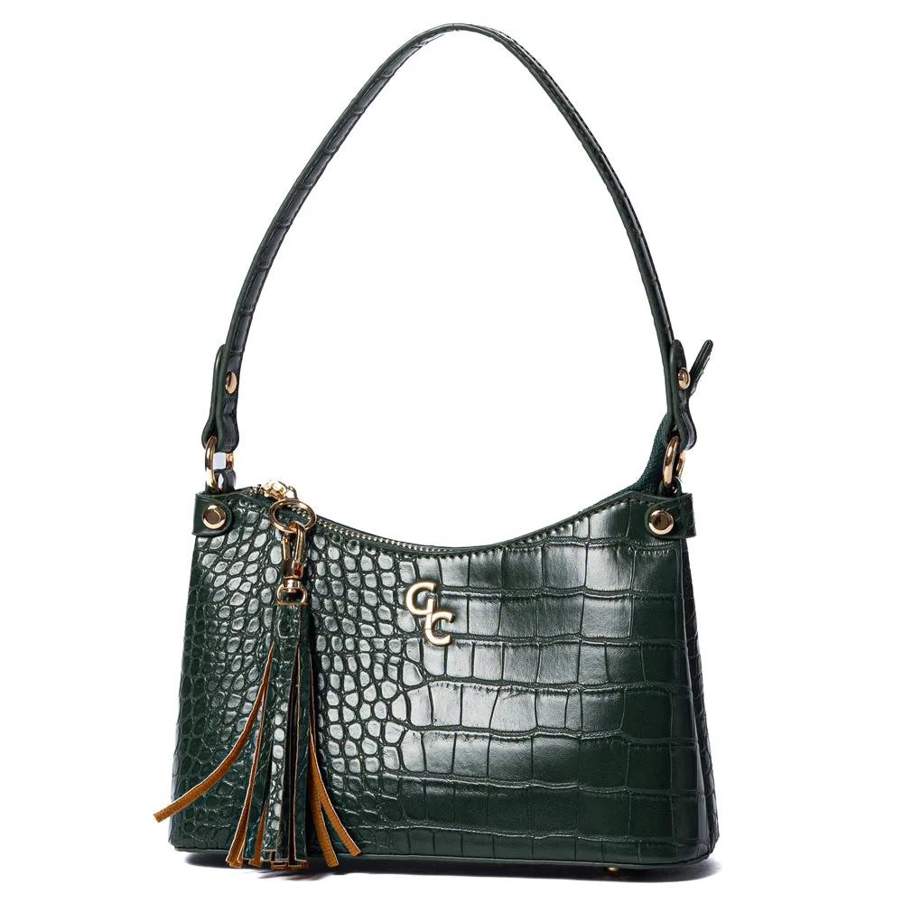 Galway Crystal Fashion Mini Shoulder Bag Forest Green Croc Detail